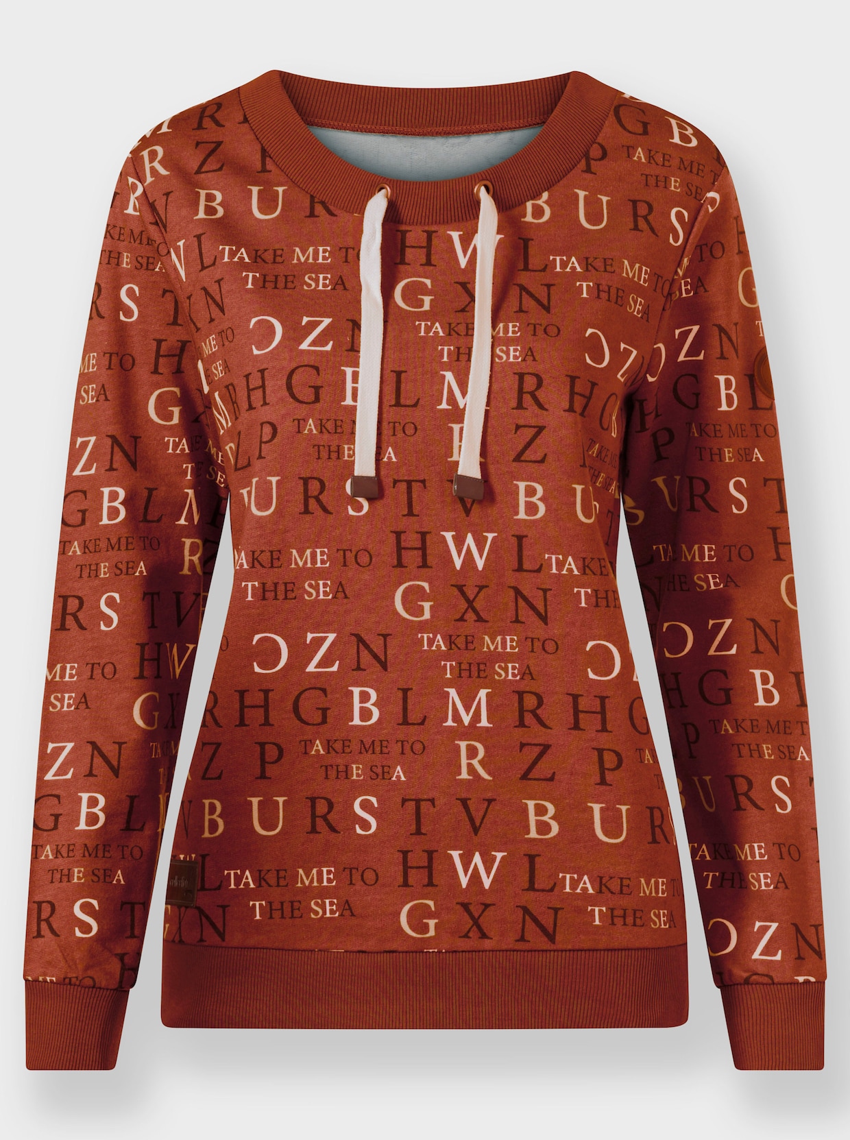 Sweatshirt mit angerauter Innenseite - rostrot-ecru-bedruckt