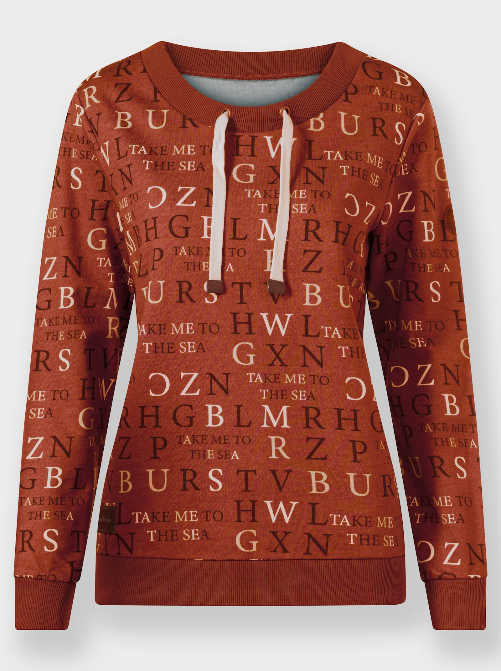 Sweatshirt mit angerauter Innenseite - rostrot-ecru-bedruckt