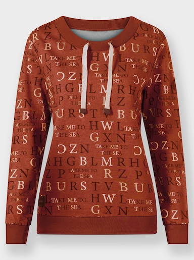 Sweatshirt mit angerauter Innenseite - rostrot-ecru-bedruckt