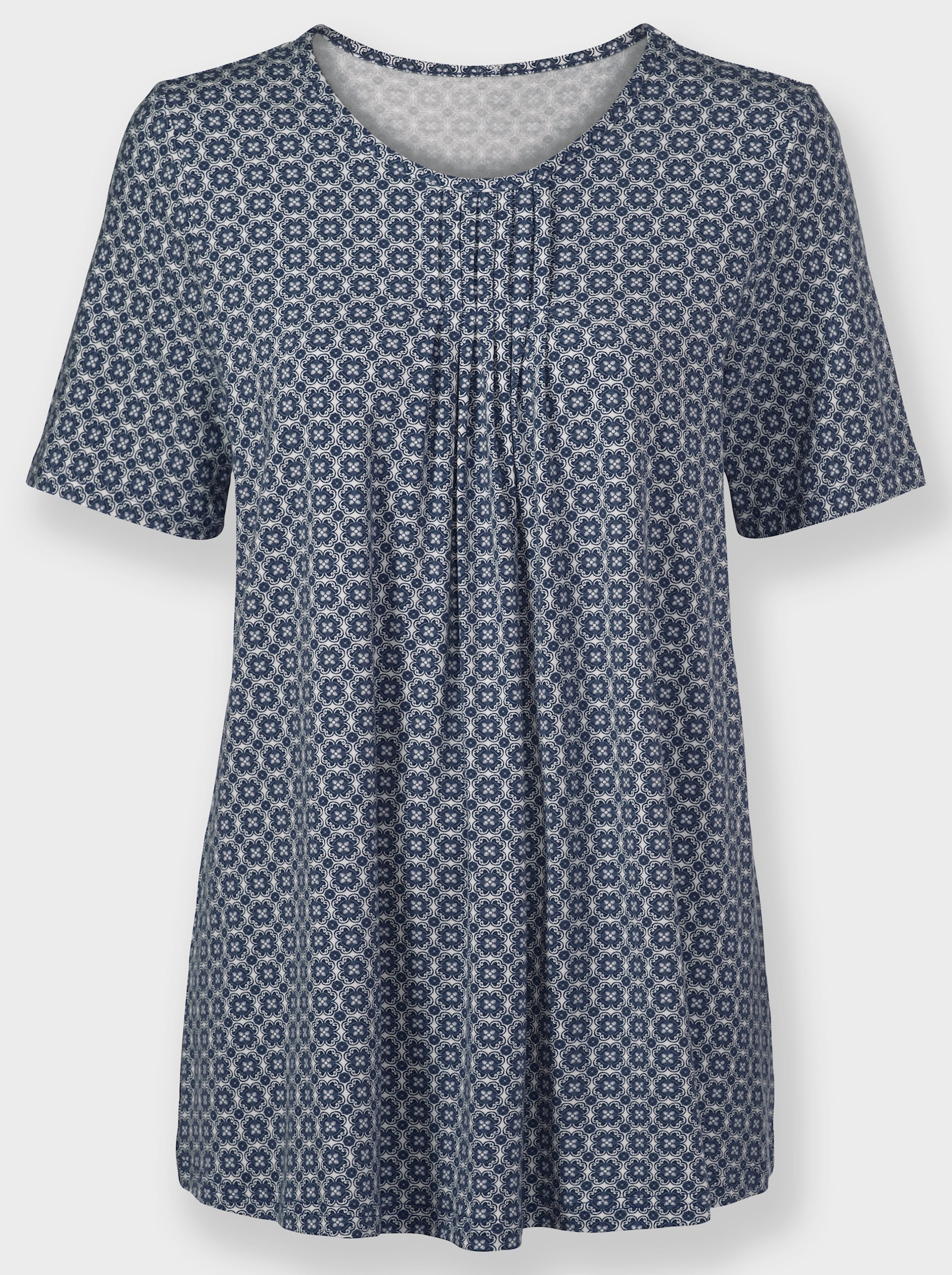 Tunikashirt in A-Linie - dunkelblau-weiß-bedruckt