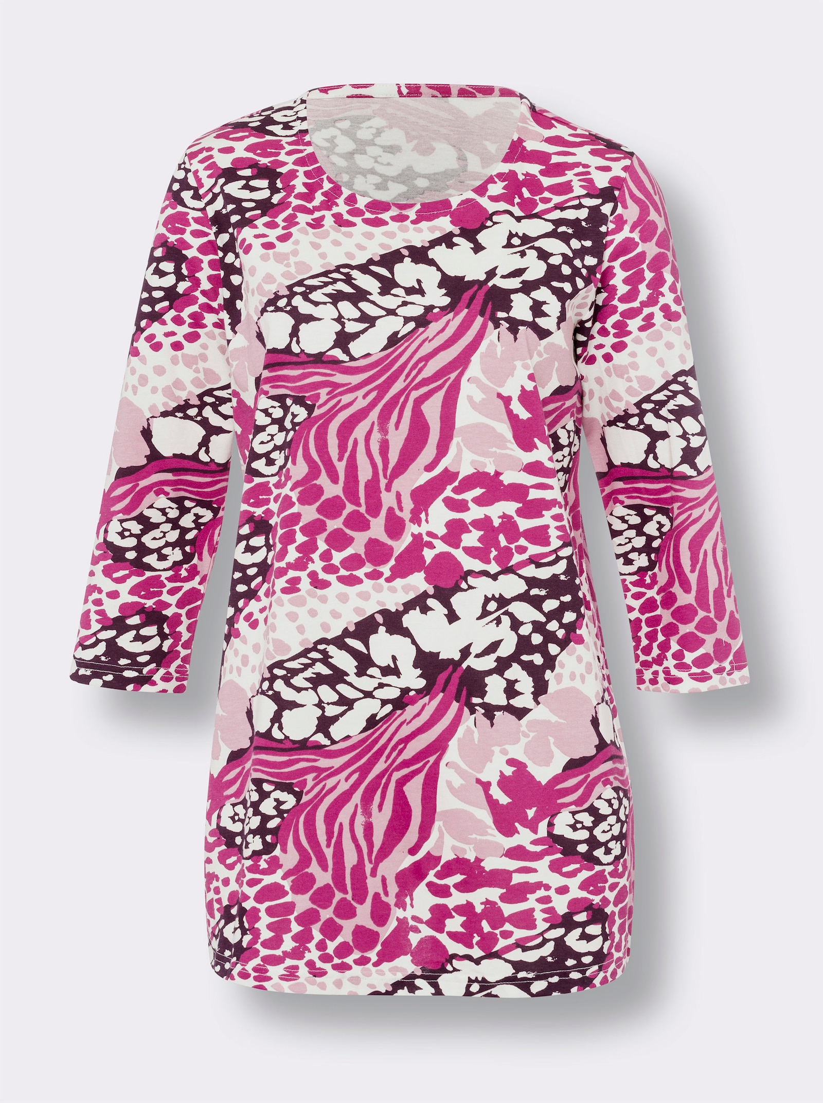 Rundhalsshirt in A-Form, bedruckt - rosé-erika-bedruckt