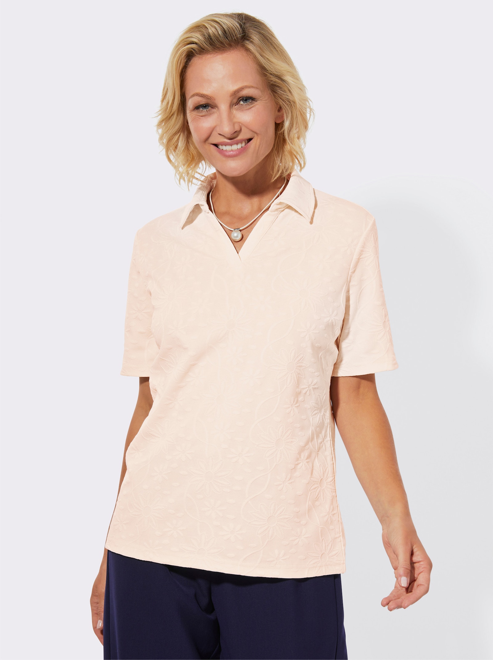 Poloshirt mit Struktur-Jacquard - champagner
