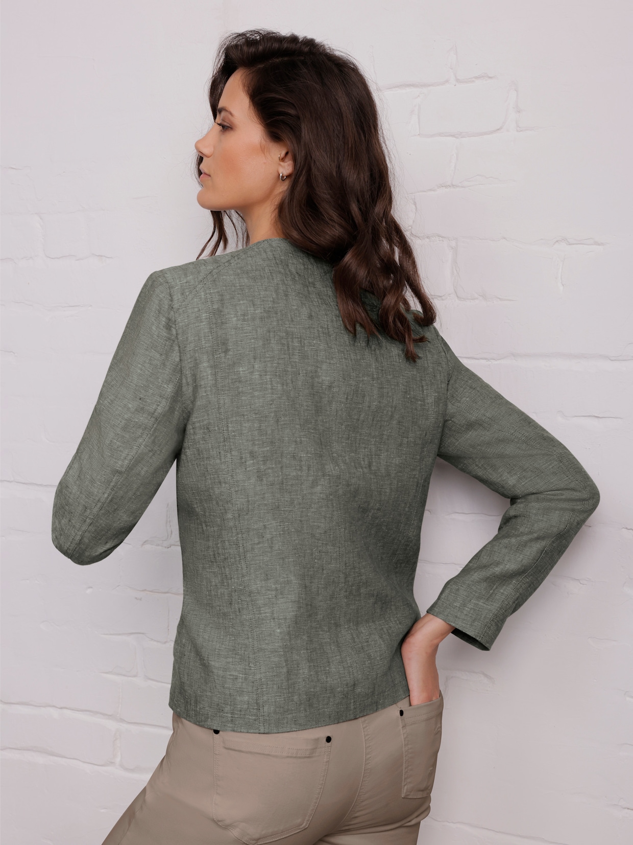 CREATION L PREMIUM Leinenblazer - khaki-weiß-meliert