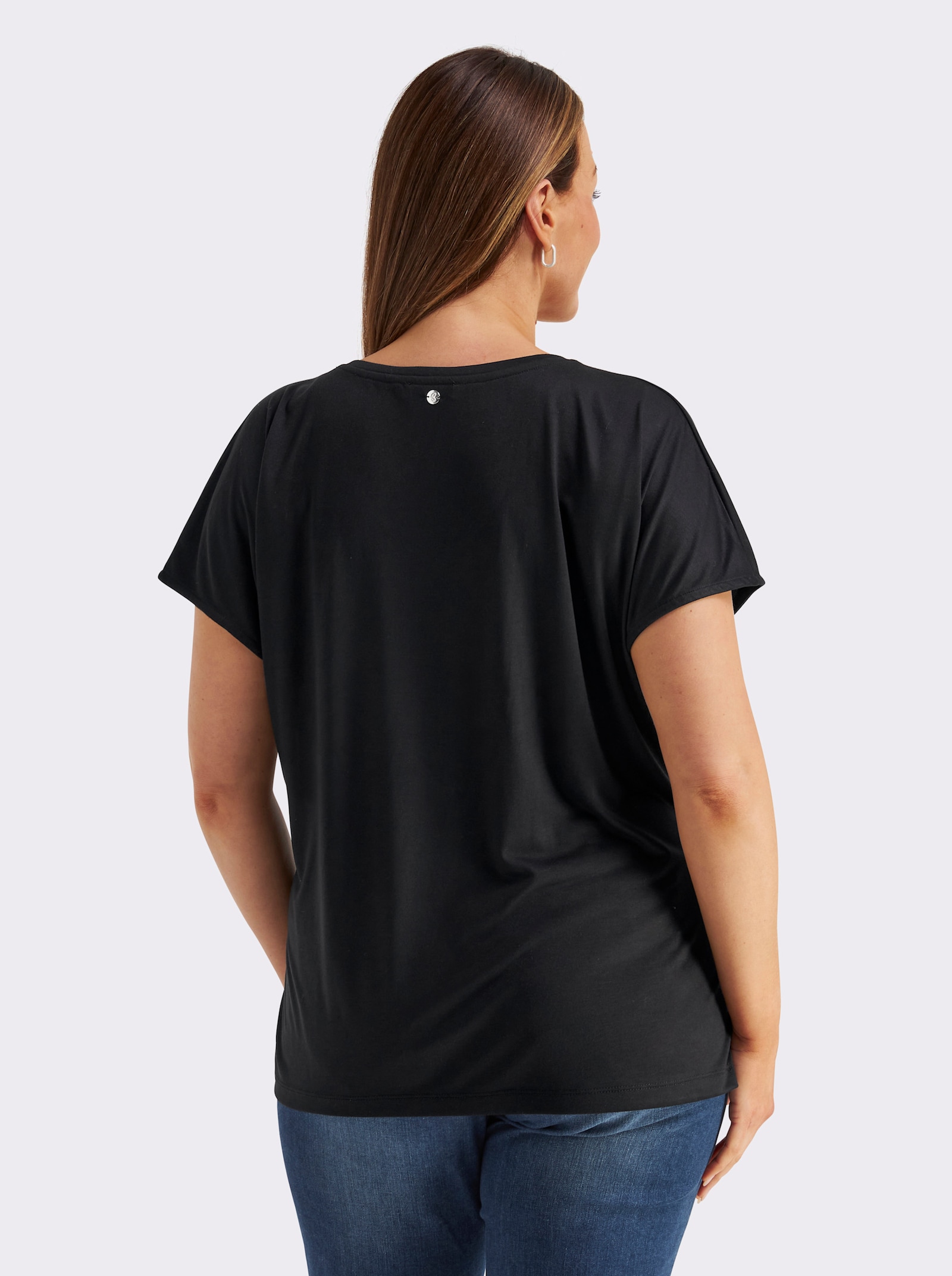 sheego Shirt met V-hals en strass-detail - zwart