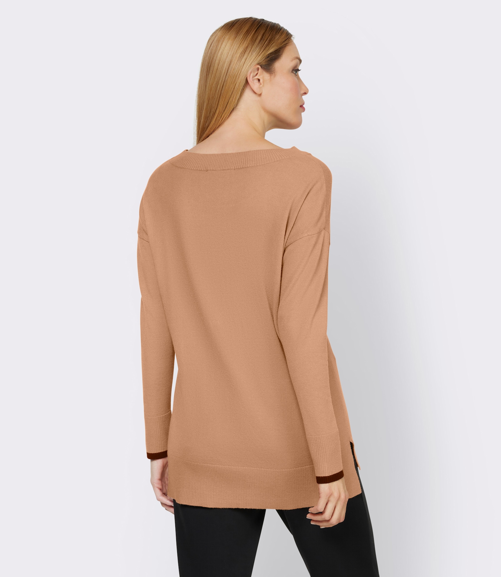 heine Pullover van fijntricot met opschrift - camel