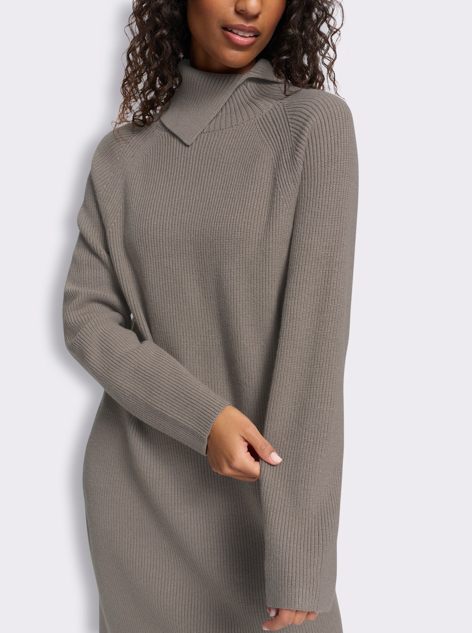 heine Strickkleid mit Umlegekragen - taupe-meliert