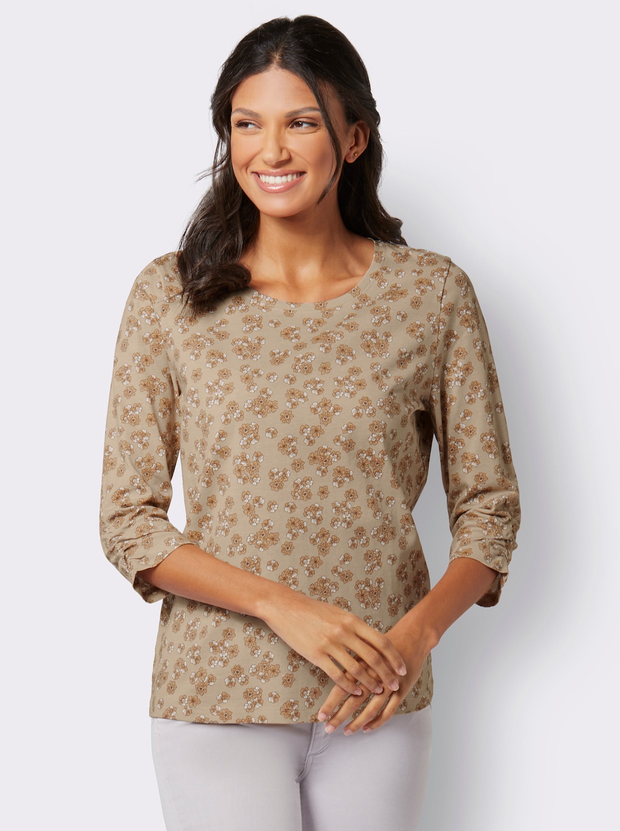 Shirt met 3/4-mouw - beige/bruin geprint