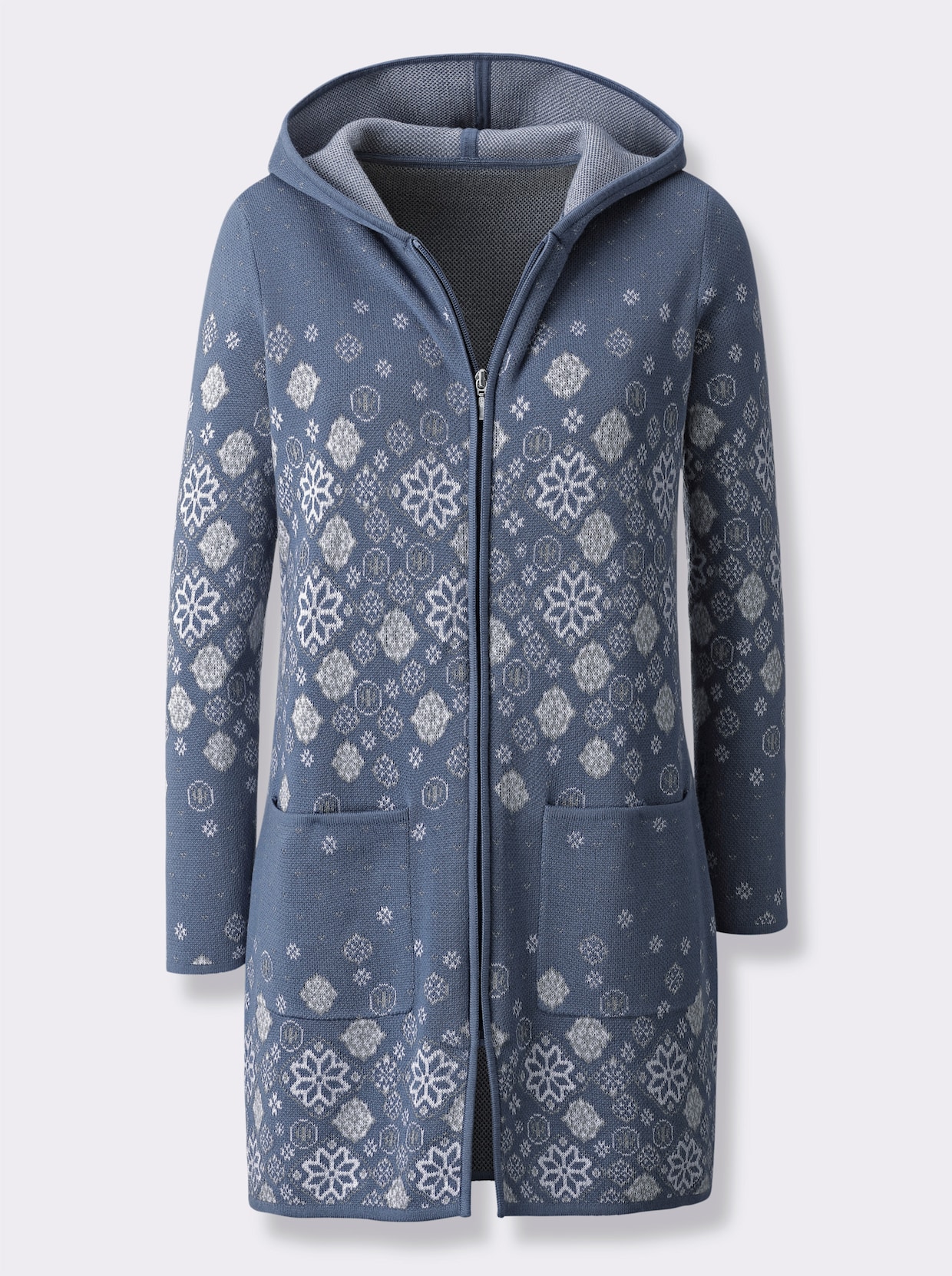 Longstrickjacke - rauchblau-gemustert