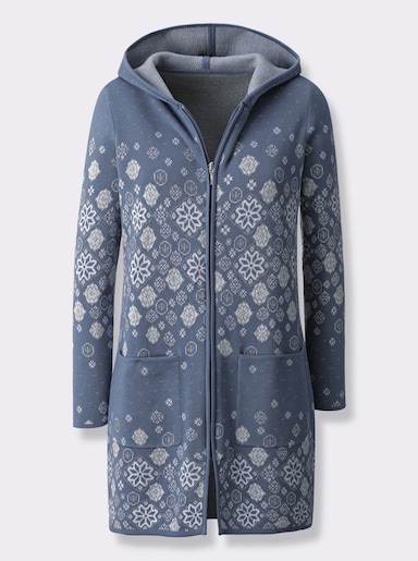 Longstrickjacke - rauchblau-gemustert