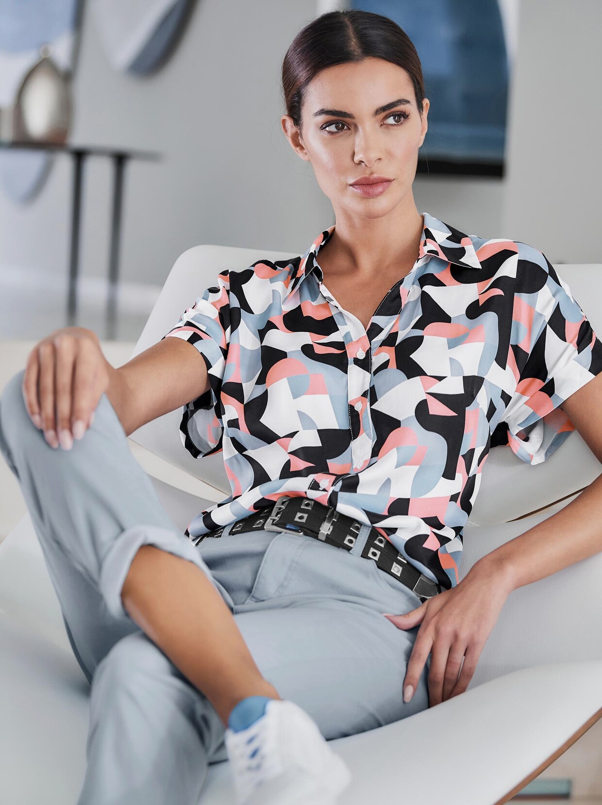 Rick Cardona Blouse met print - bleu/flamingo bedrukt