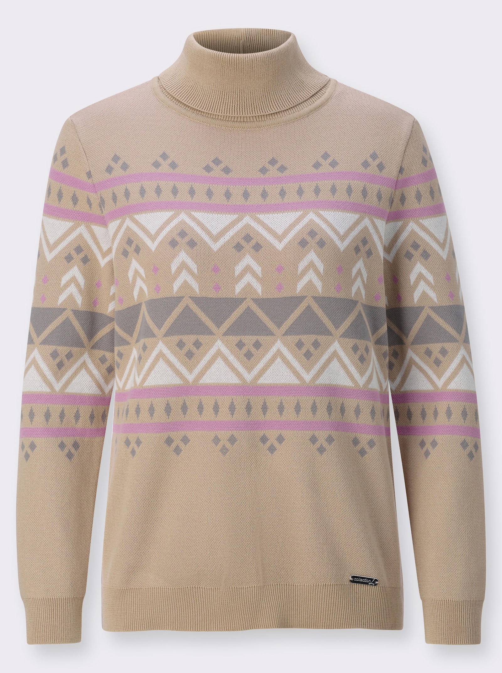 Rollkragenpullover mit Norweger-Muster - beige-ecru