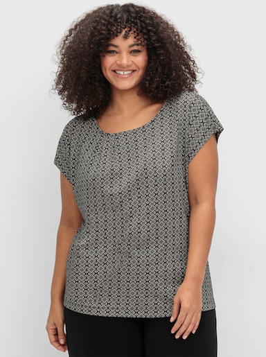 sheego Kurzarmshirt - schwarz-gemustert