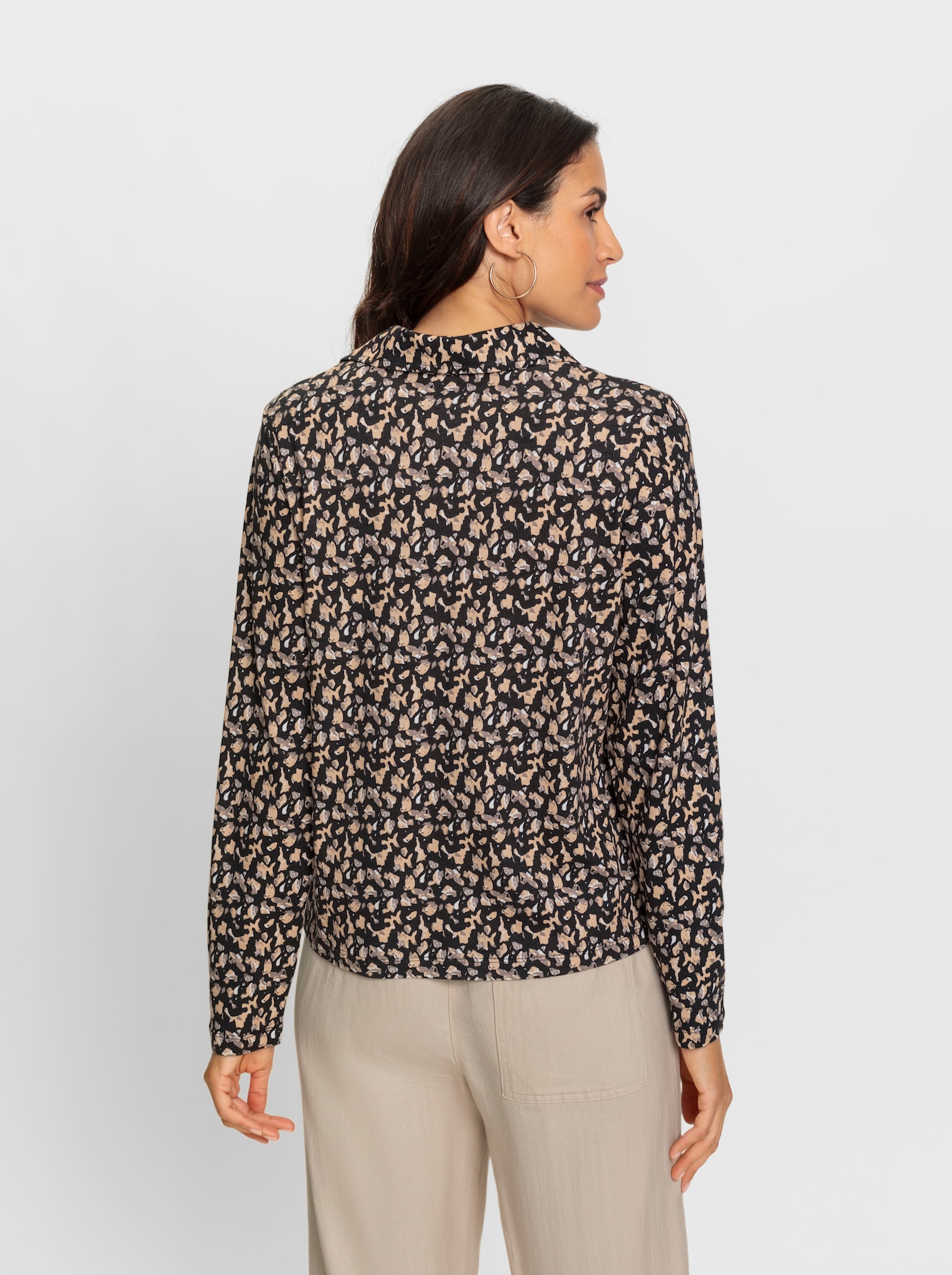 Shirt met print en 50% modal - zwart/taupe geprint