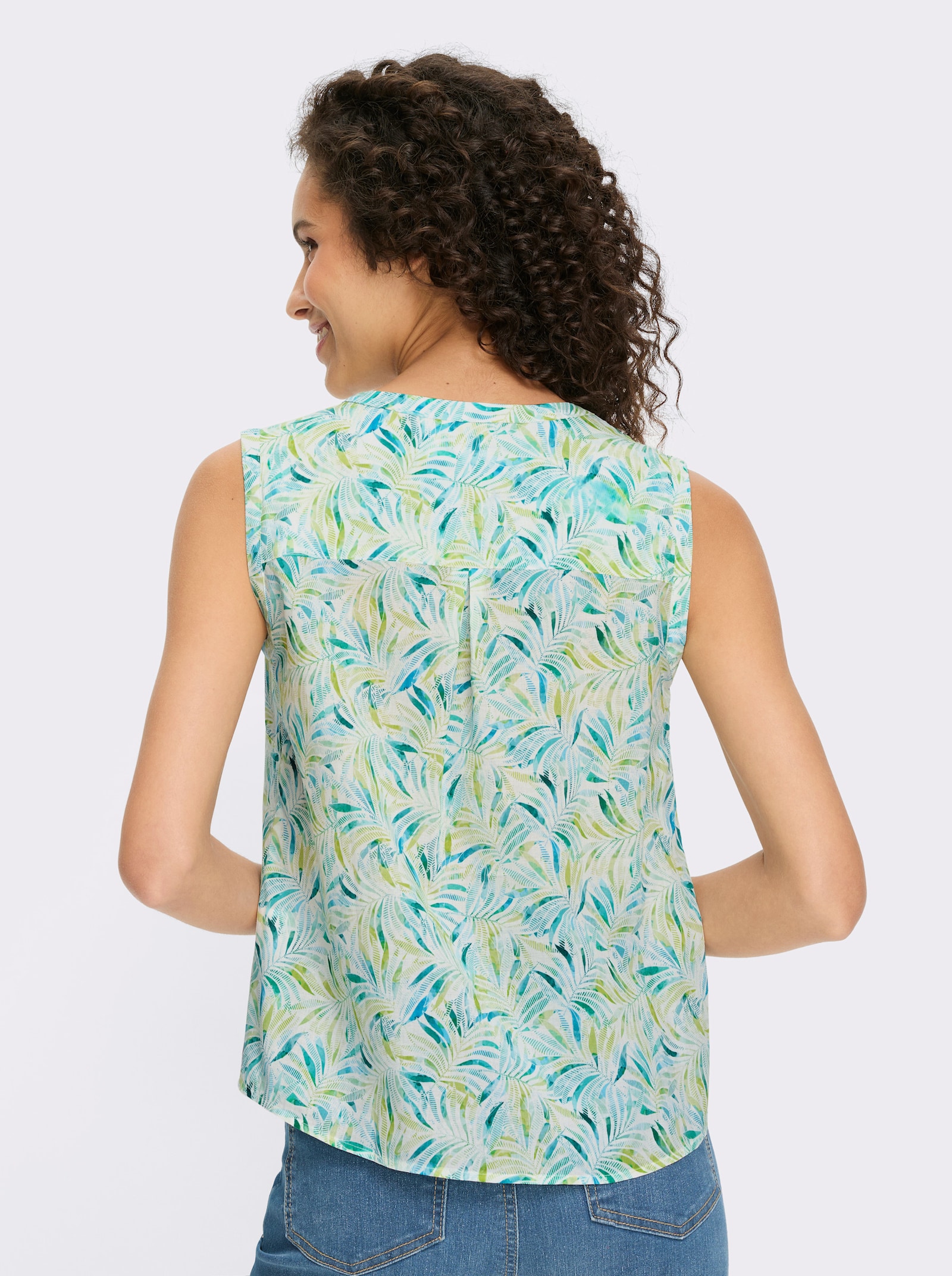 heine Blusentop mit Blätter-Print - limone-türkis-bedruckt