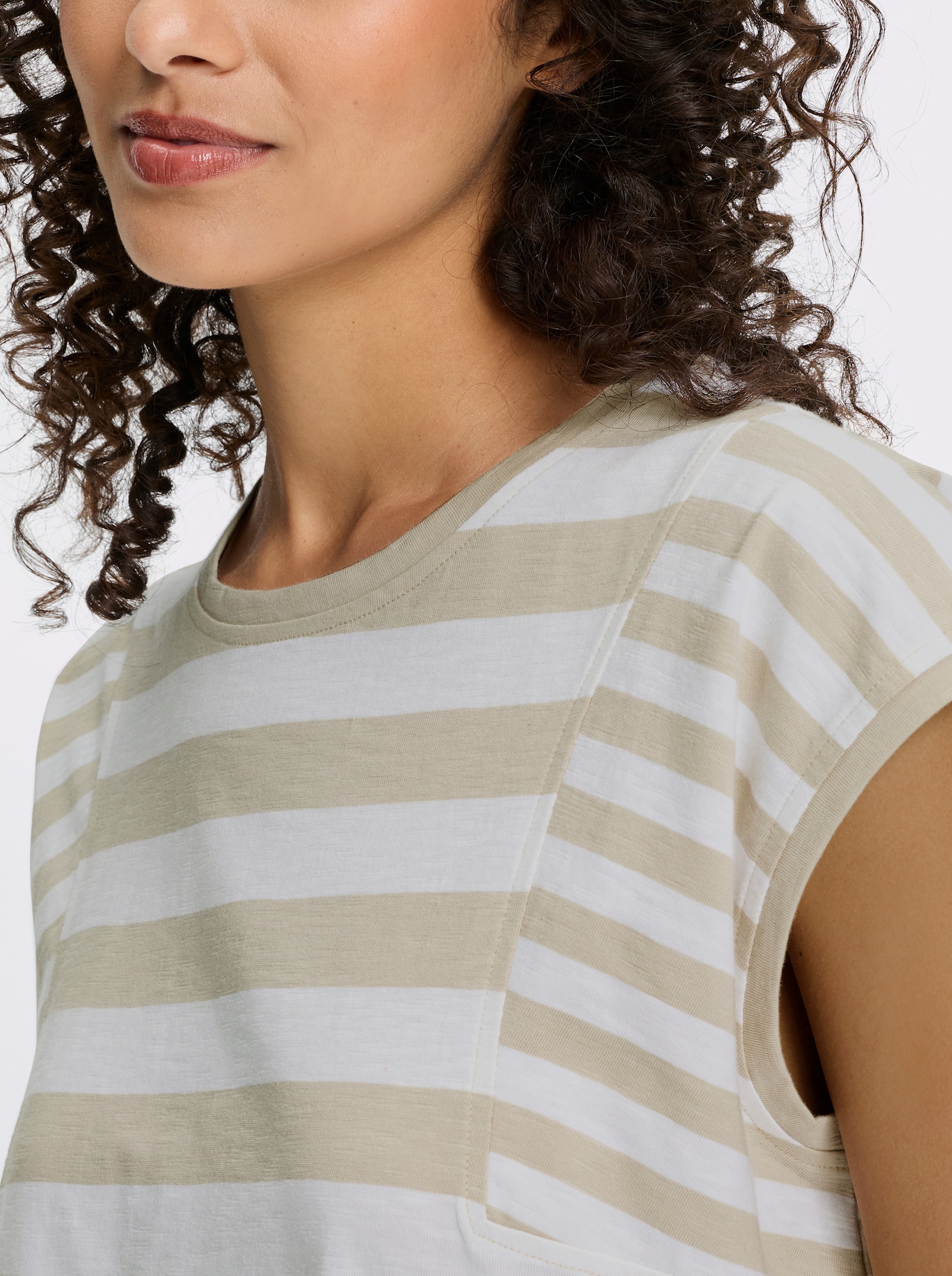 heine Streifenshirt aus Flammgarn - sand-weiß-gestreift