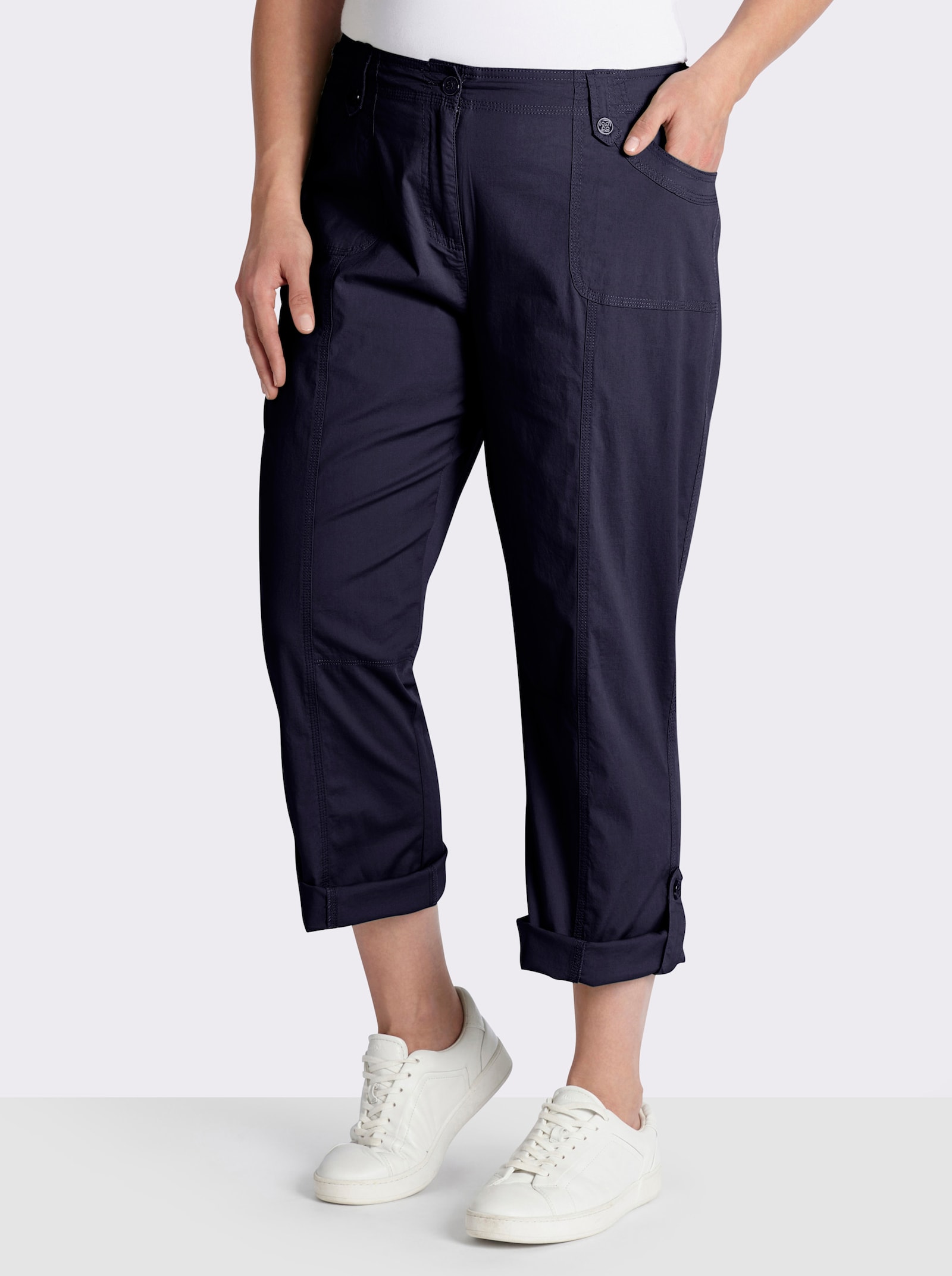 Baumwollhose mit krempelbaren Beinen - marine