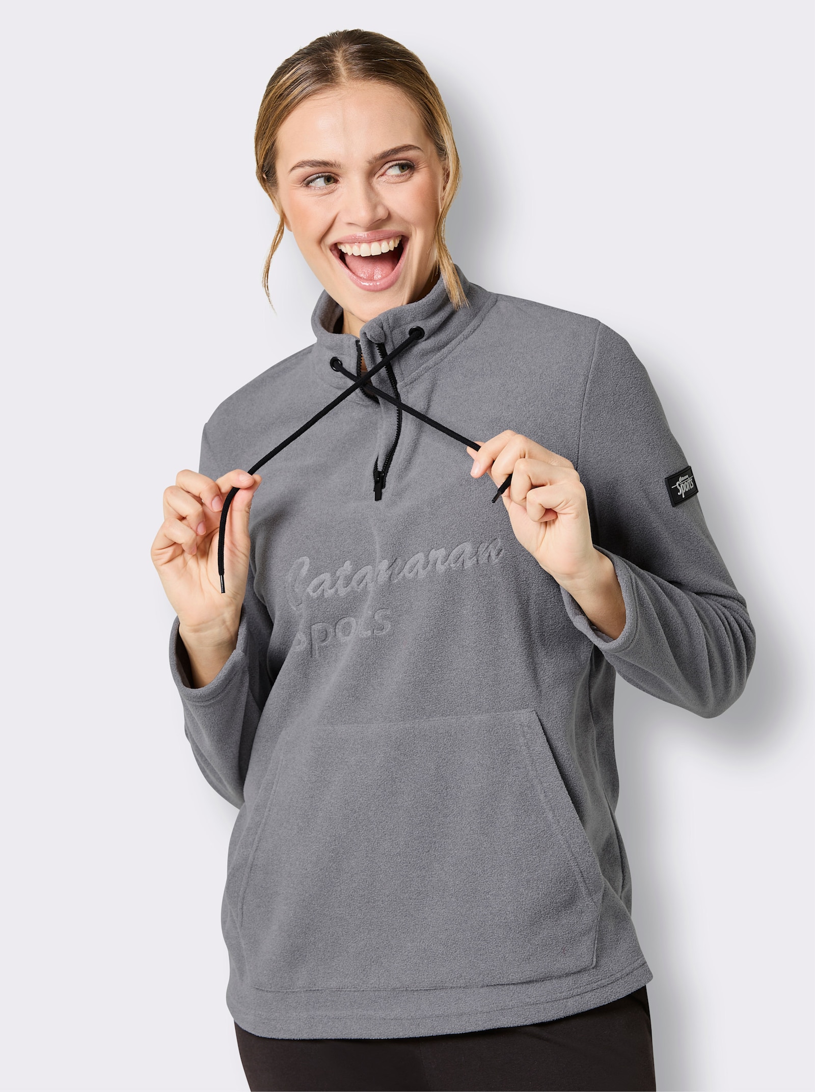 Catamaran Sports Fleecepullover mit weitenregulierbarem Stehkragen - grau-meliert