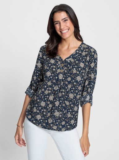 Comfortabele blouse - donkerblauw/sesam