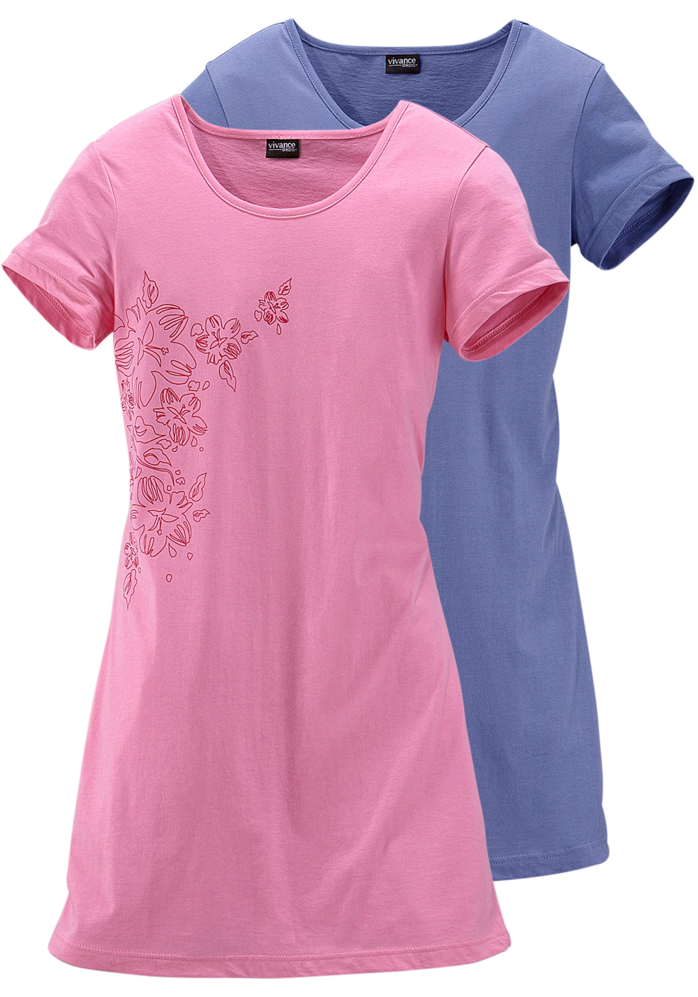 LS Run günstig Kaufen-Nachthemd in rosa, blau von Vivance Dreams. Nachthemd in rosa, blau von Vivance Dreams <![CDATA[Süße Kurzform mit Rundhalsausschnitt, kurzen Ärmeln und seitlichem Blumendruck. Weicher Single-Jersey aus 100% Baumwolle.]]>. 