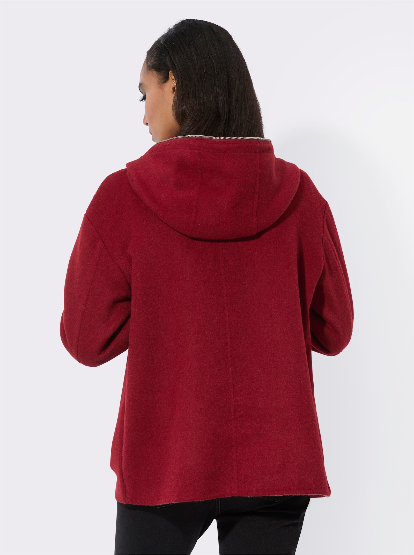 Manisa Wolljacke mit Strickeinsatz am Kragen - kirsche