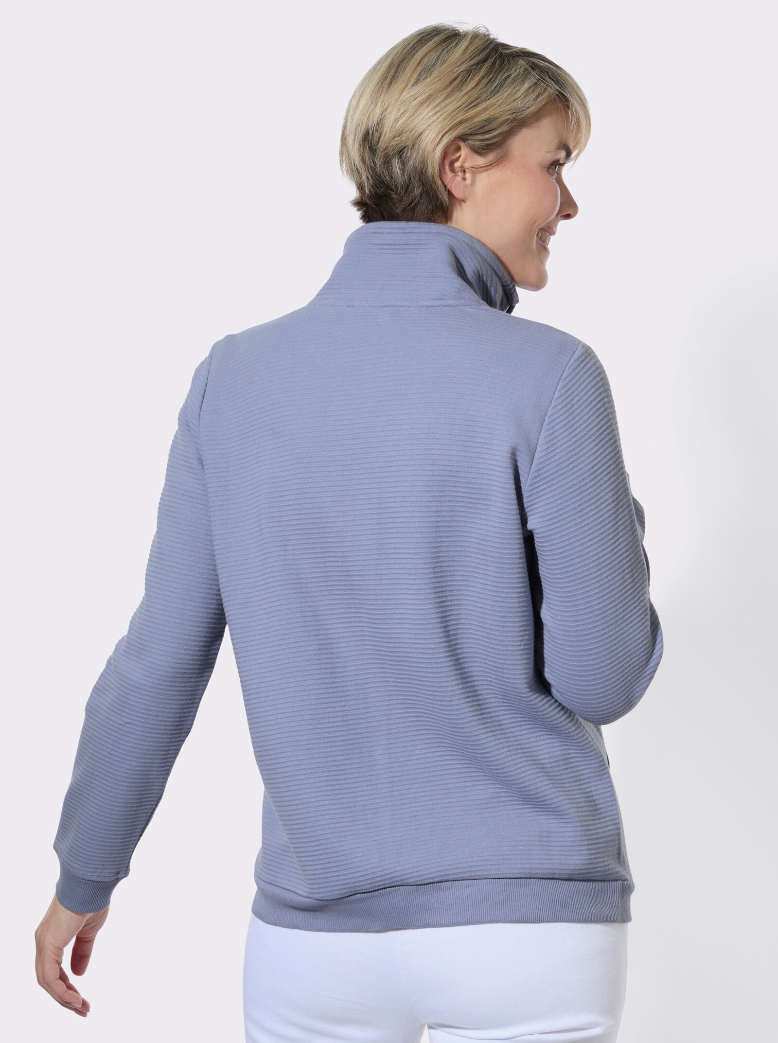 Shirtjacke in modischer Ripp-Optik - taubenblau