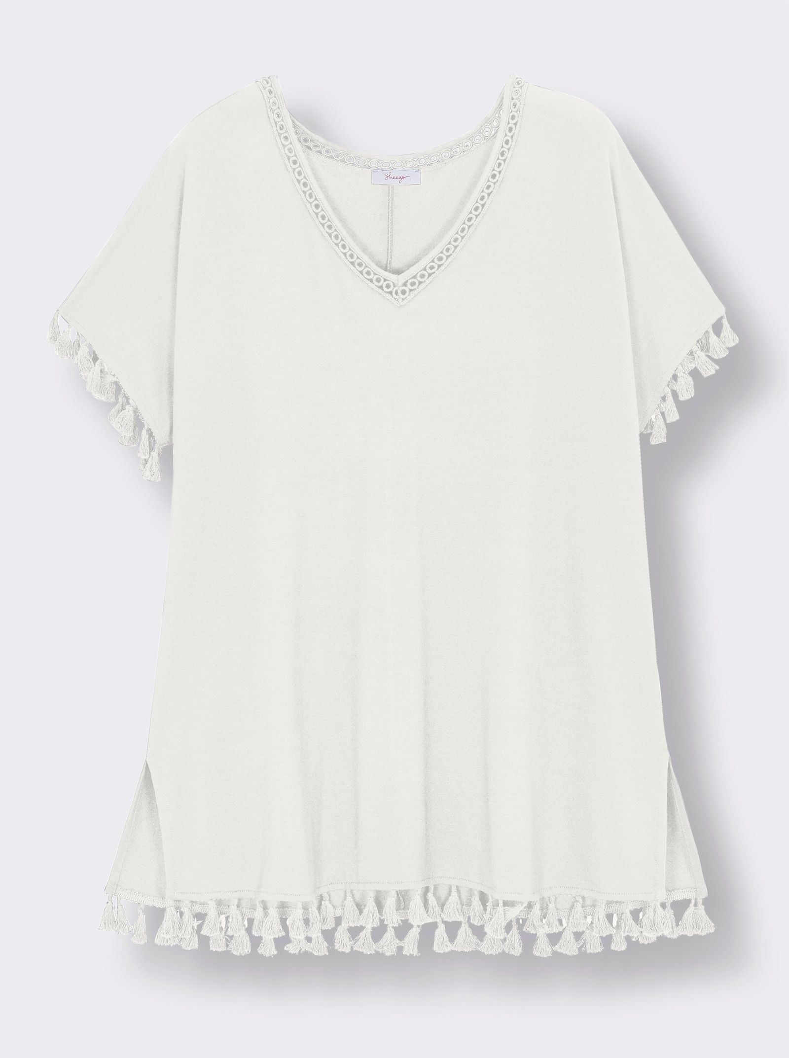 sheego Longshirt mit Quasten - ecru