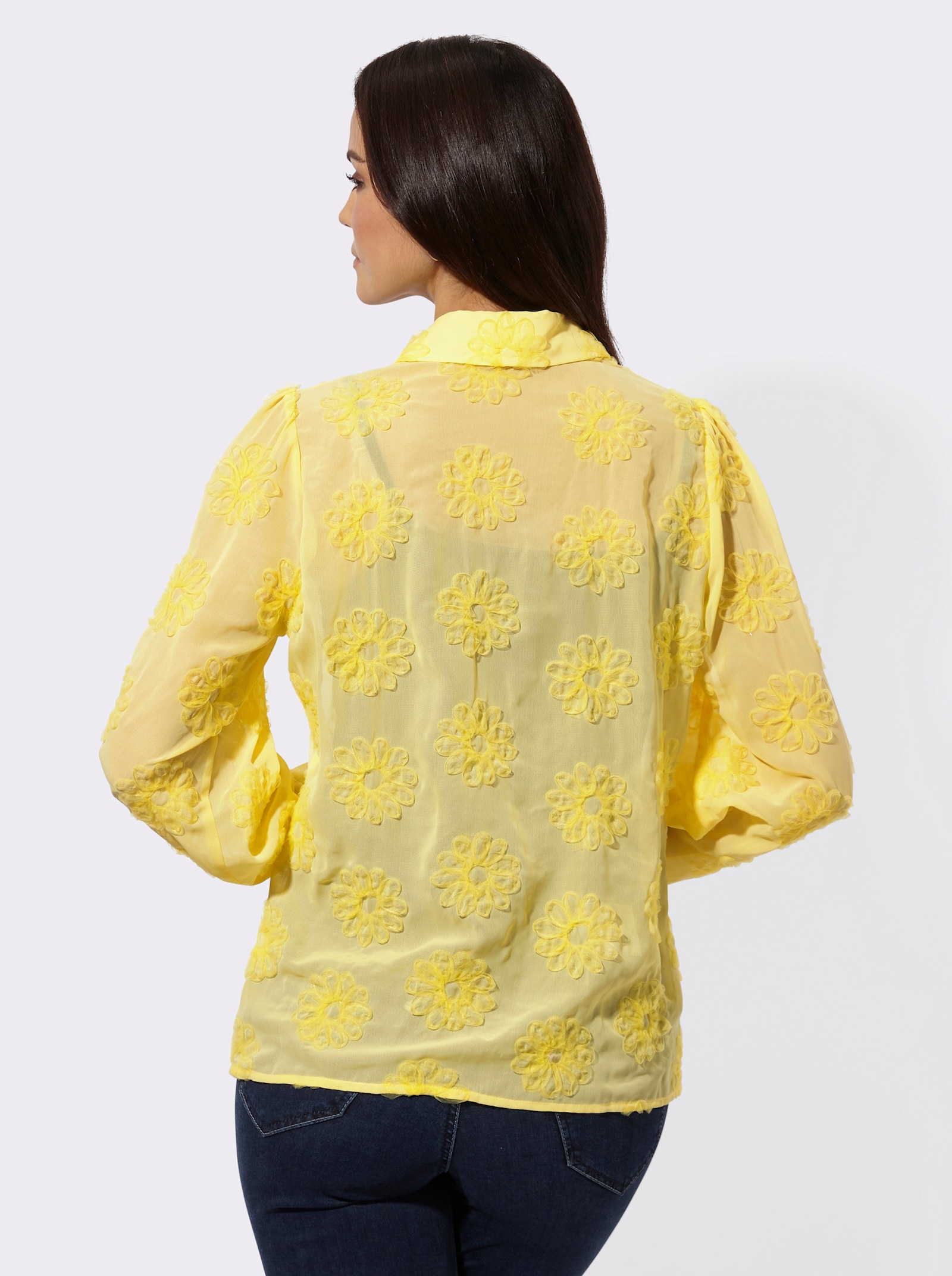 Hemdbluse mit weiten Ärmeln - zitrone