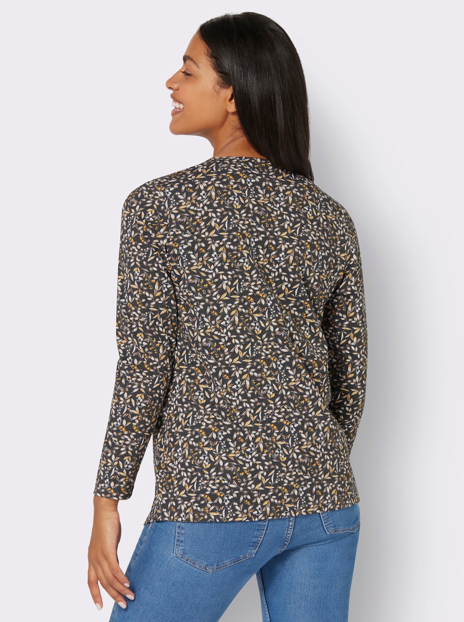 Shirt met lange mouwen en bloemendessin - Grafiet/oker, bedrukt