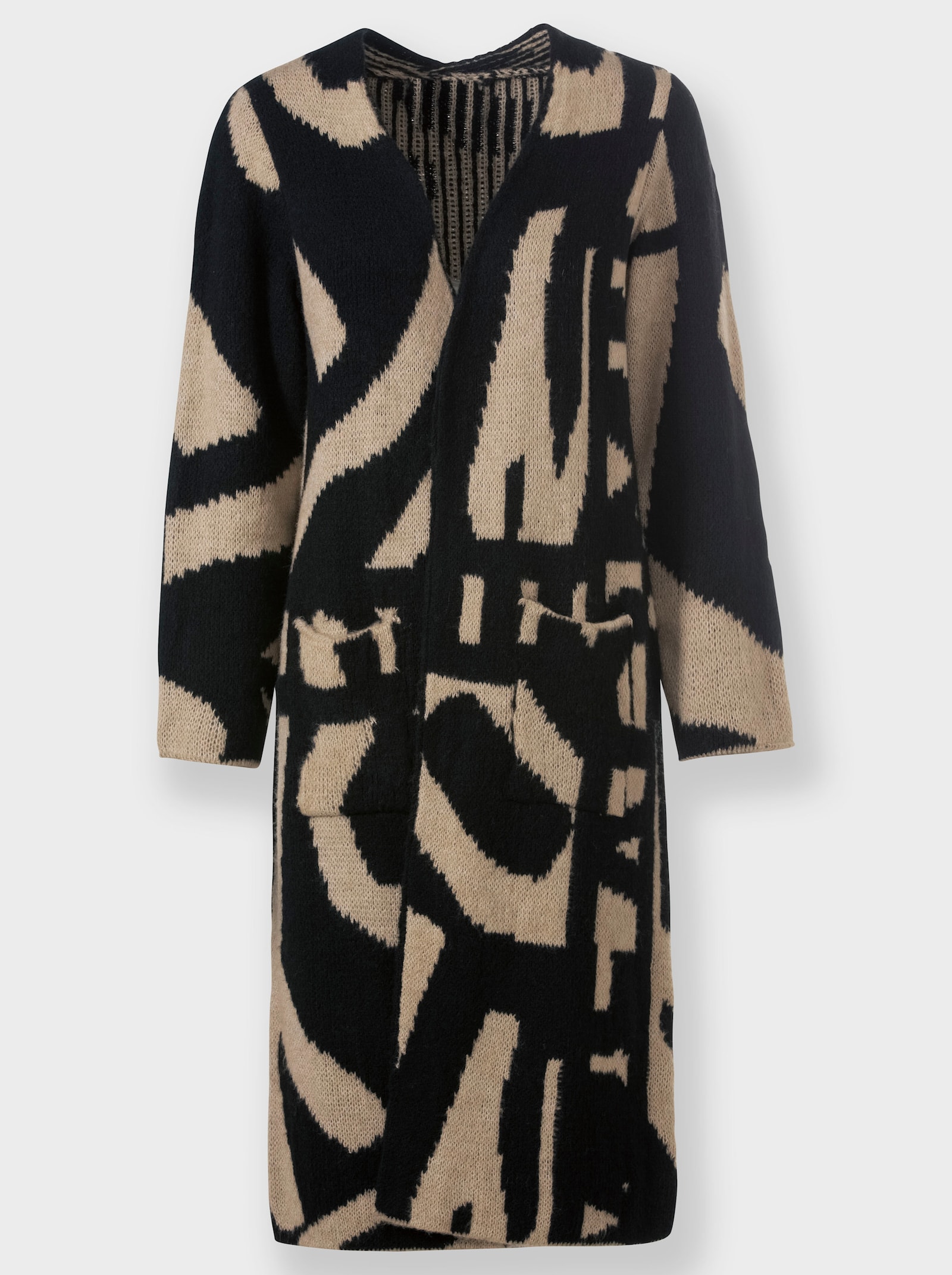 heine Lang vest met opgestikte zakken - zwart/beige gedessineerd