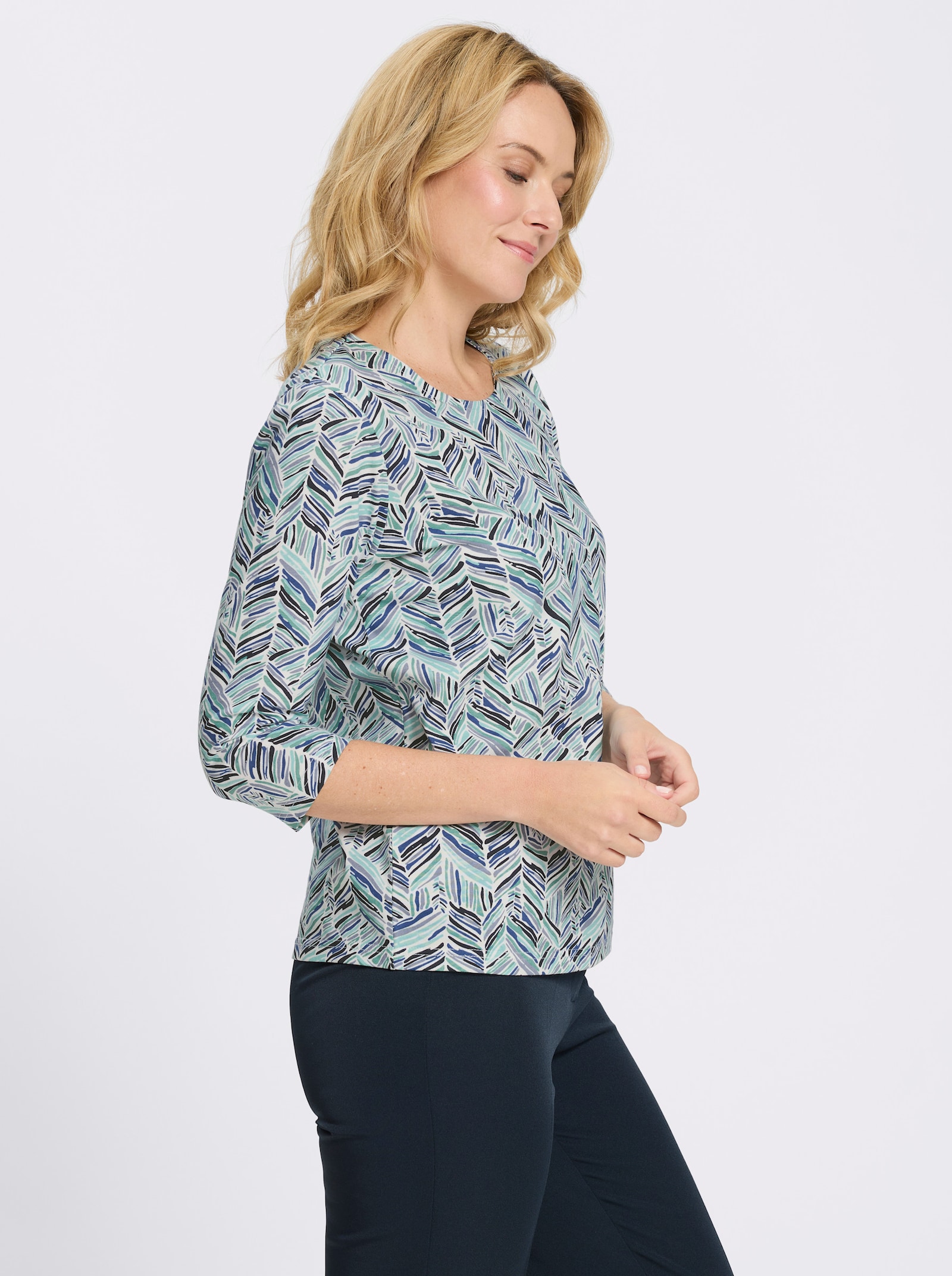 3/4-Arm-Shirt mit Zickzack-Muster - mint-marine-bedruckt