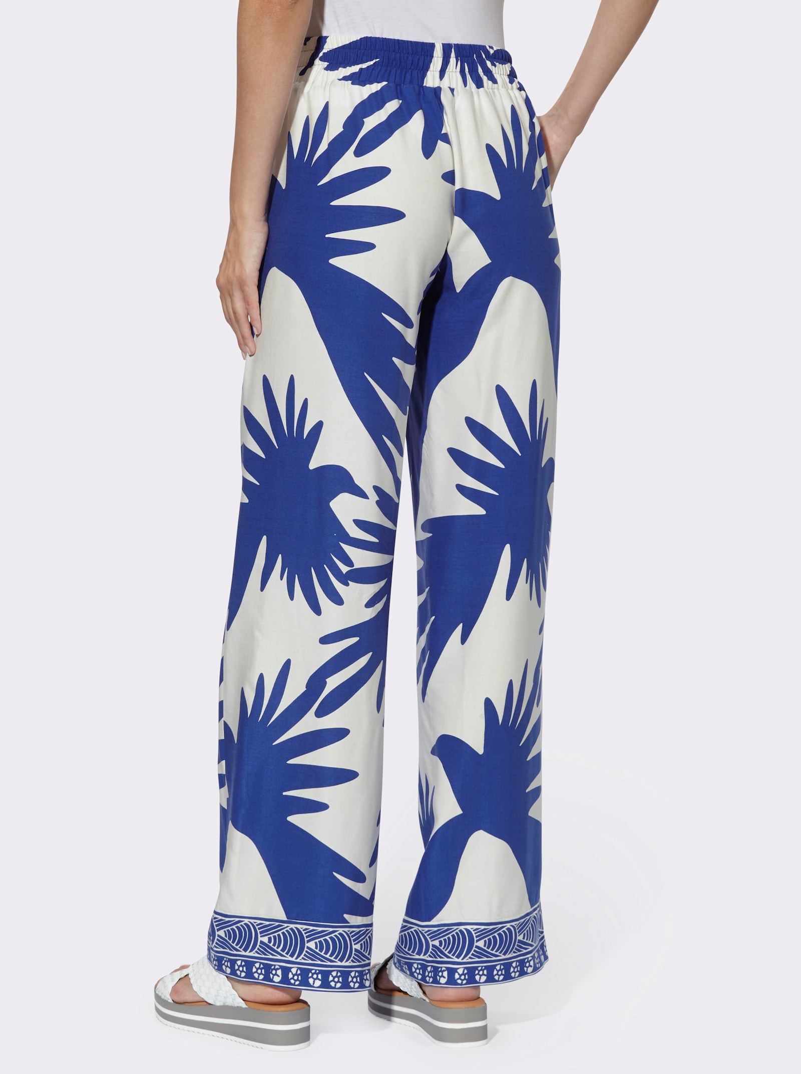 heine Druckhose mit rückwärtigem Dehnbund - royalblau-ecru-bedruckt