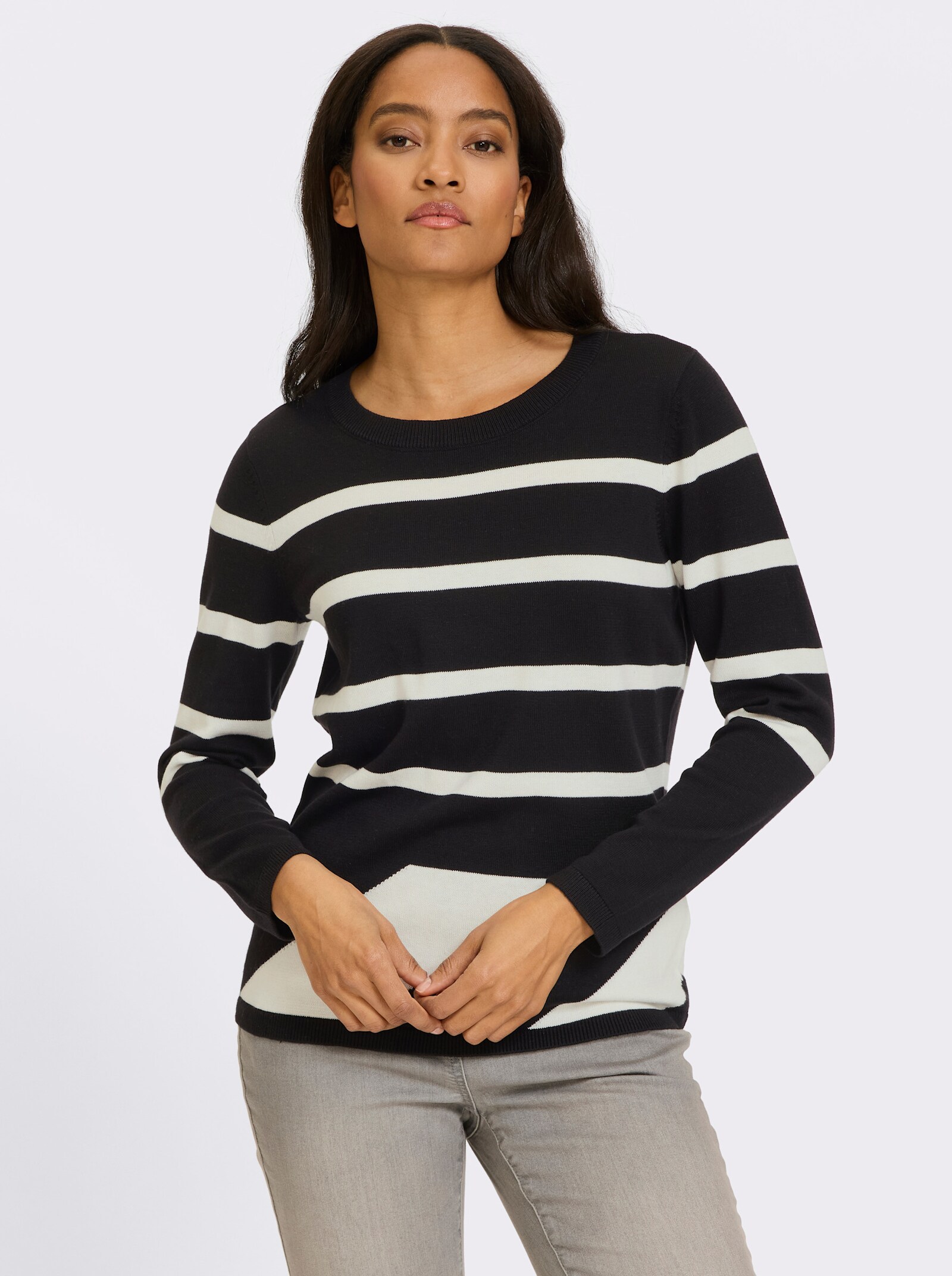 heine Pullover mit Rippenbündchen - schwarz-ecru-gemustert