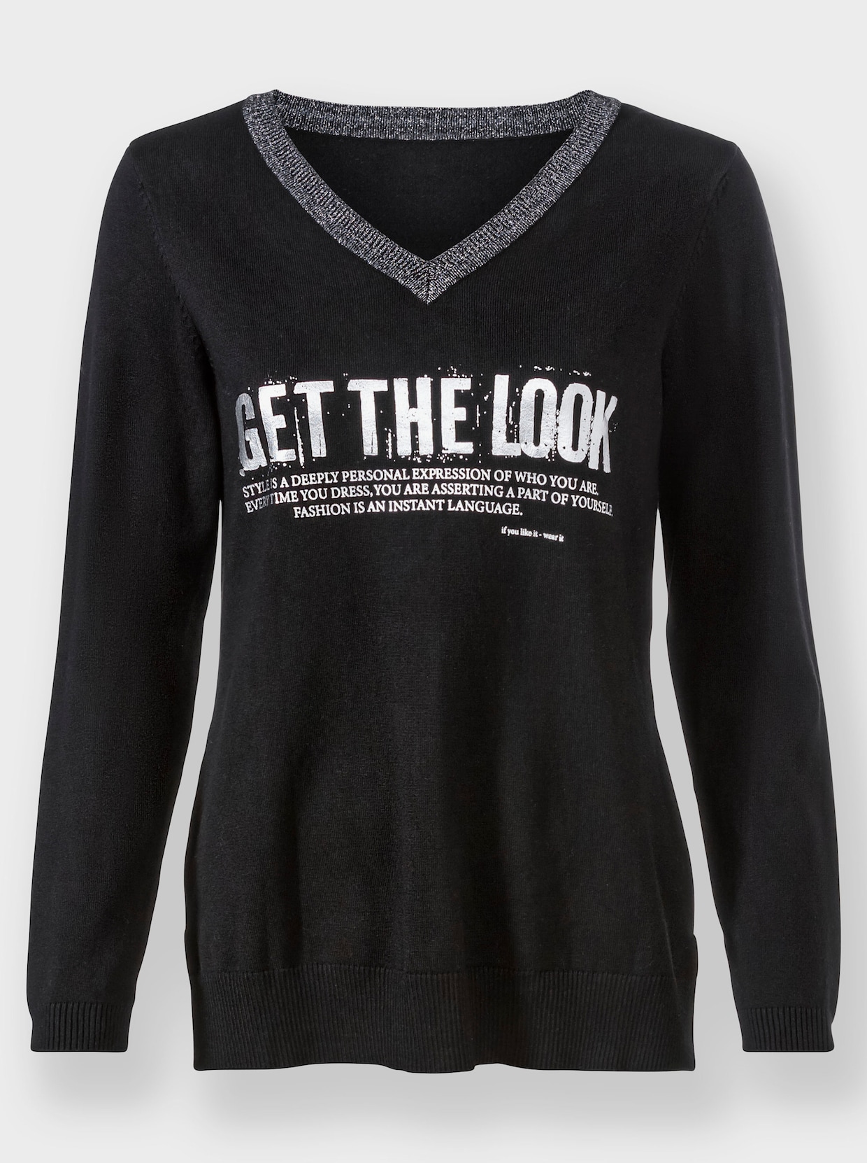 heine Pullover met V-hals - zwart geprint