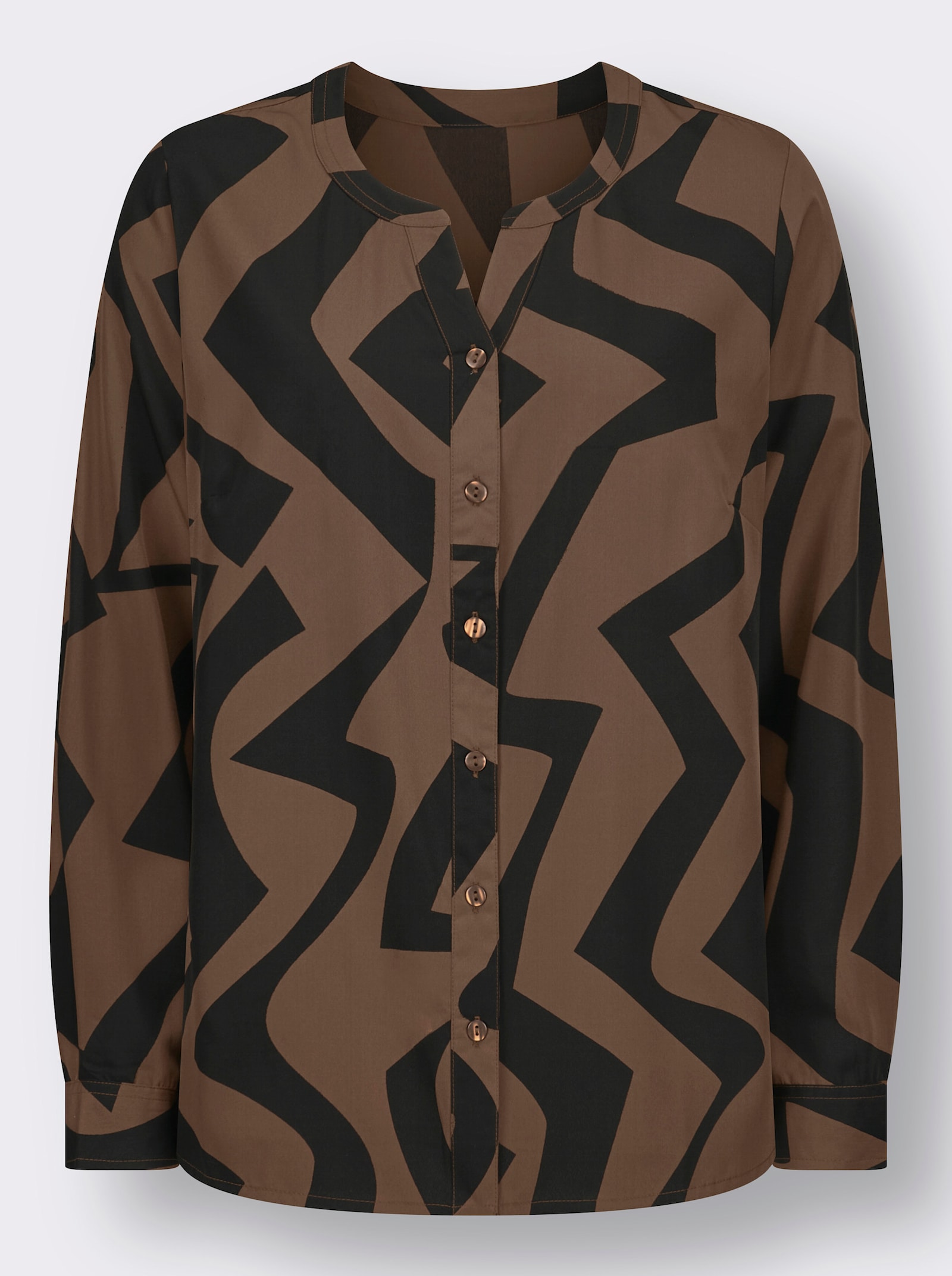 Blouse met lange mouwen en grafische print - bruin/zwart bedrukt