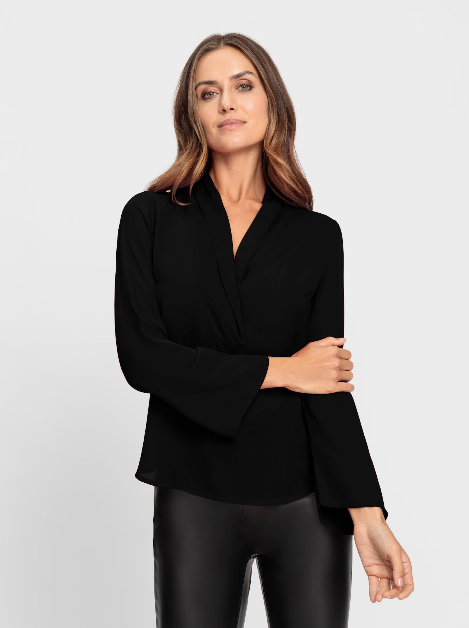 heine Langarmbluse mit Schalkragen - schwarz