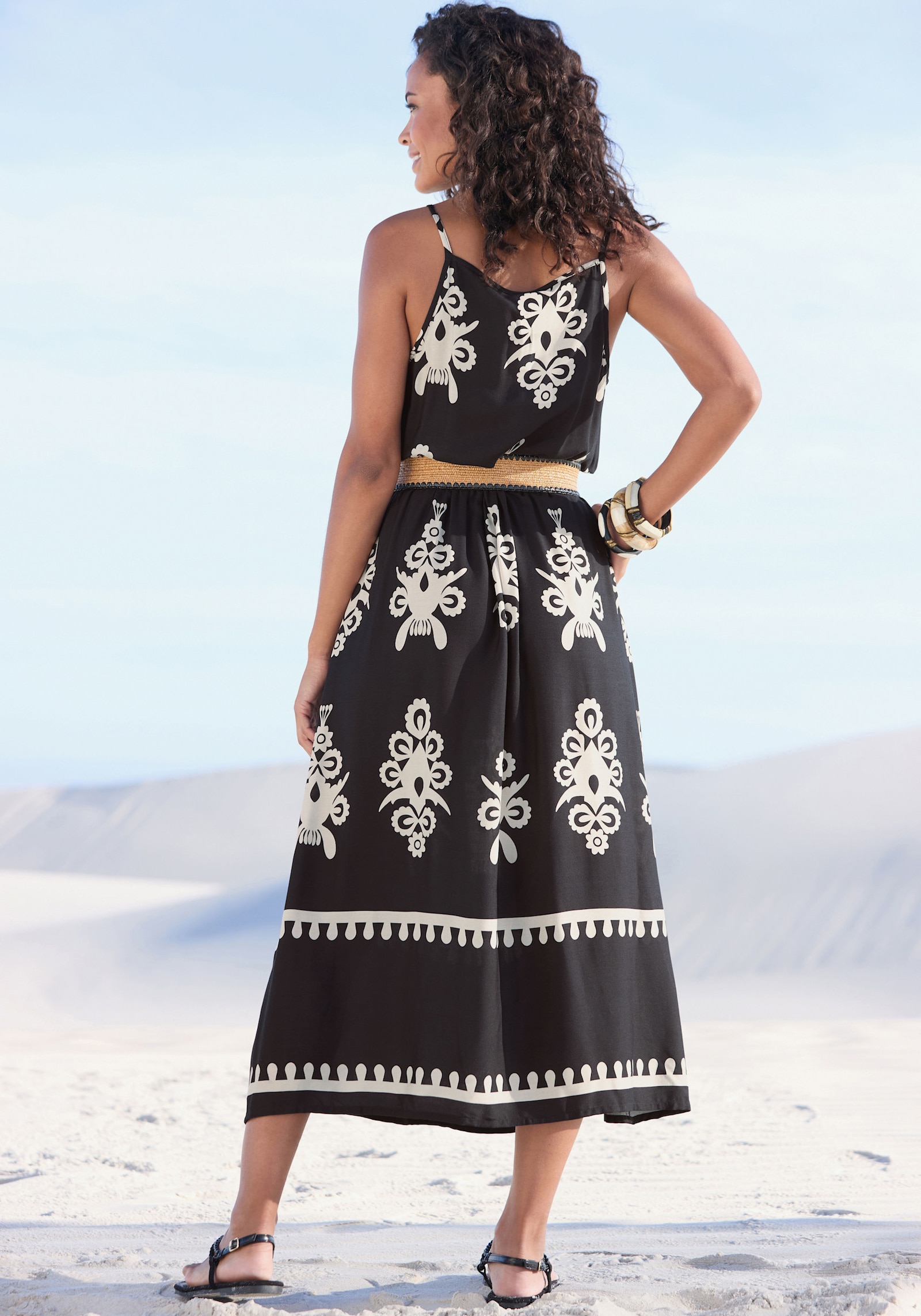 LASCANA Midikleid - schwarz-sand bedruckt