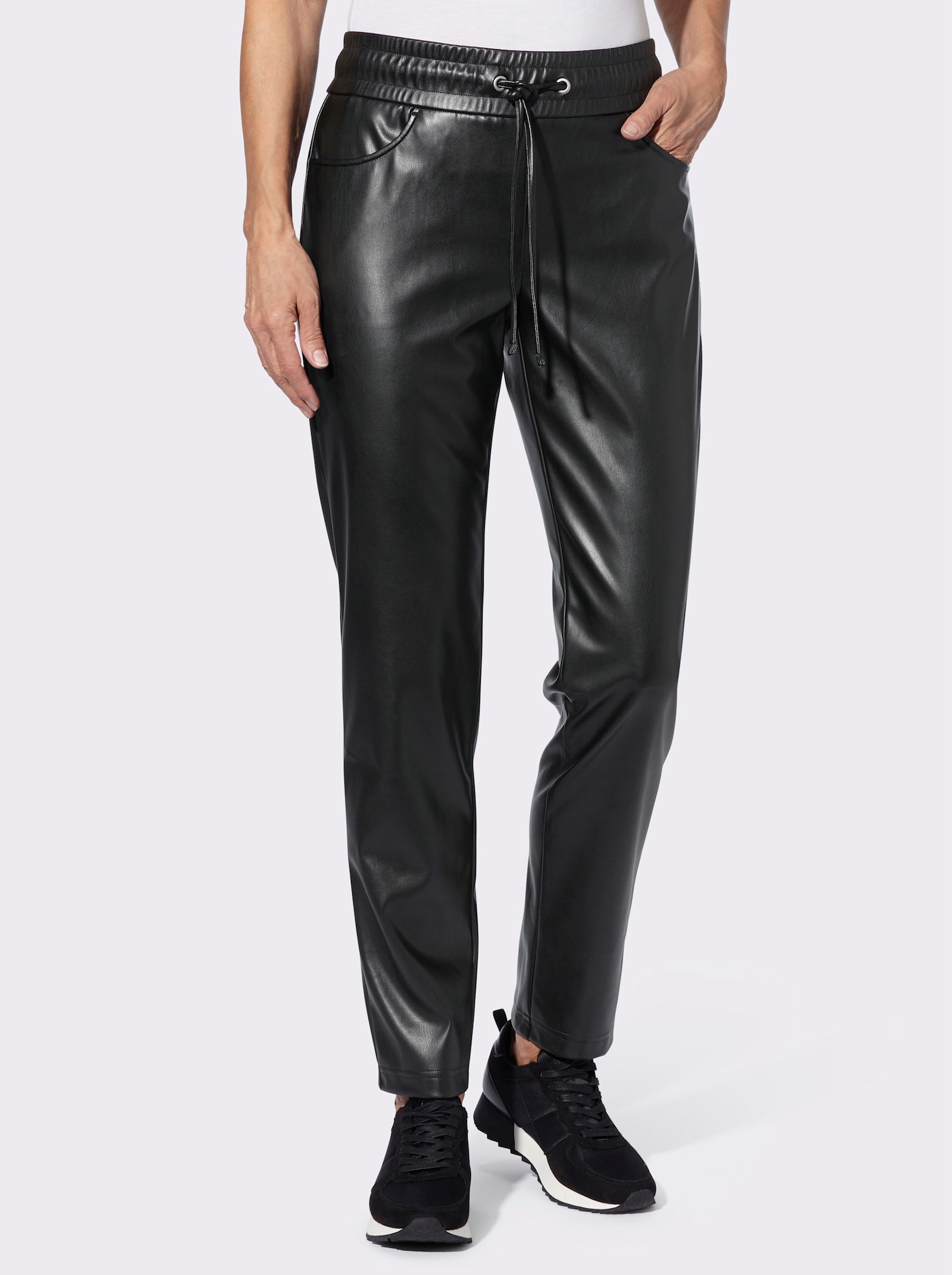 Lederimitathose mit Dehnbund - schwarz