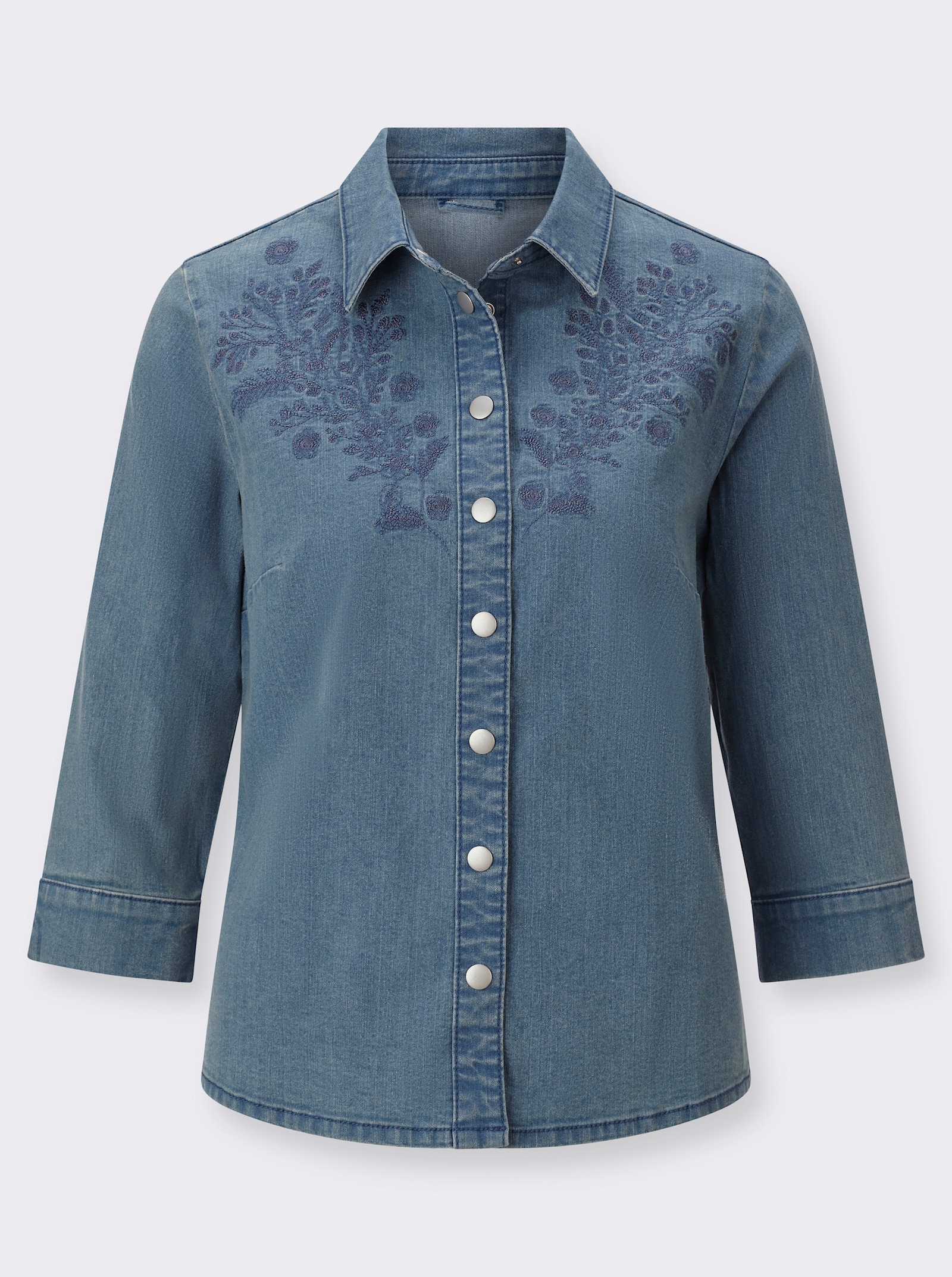 Jeansbluse mit Stickerei - blue-bleached