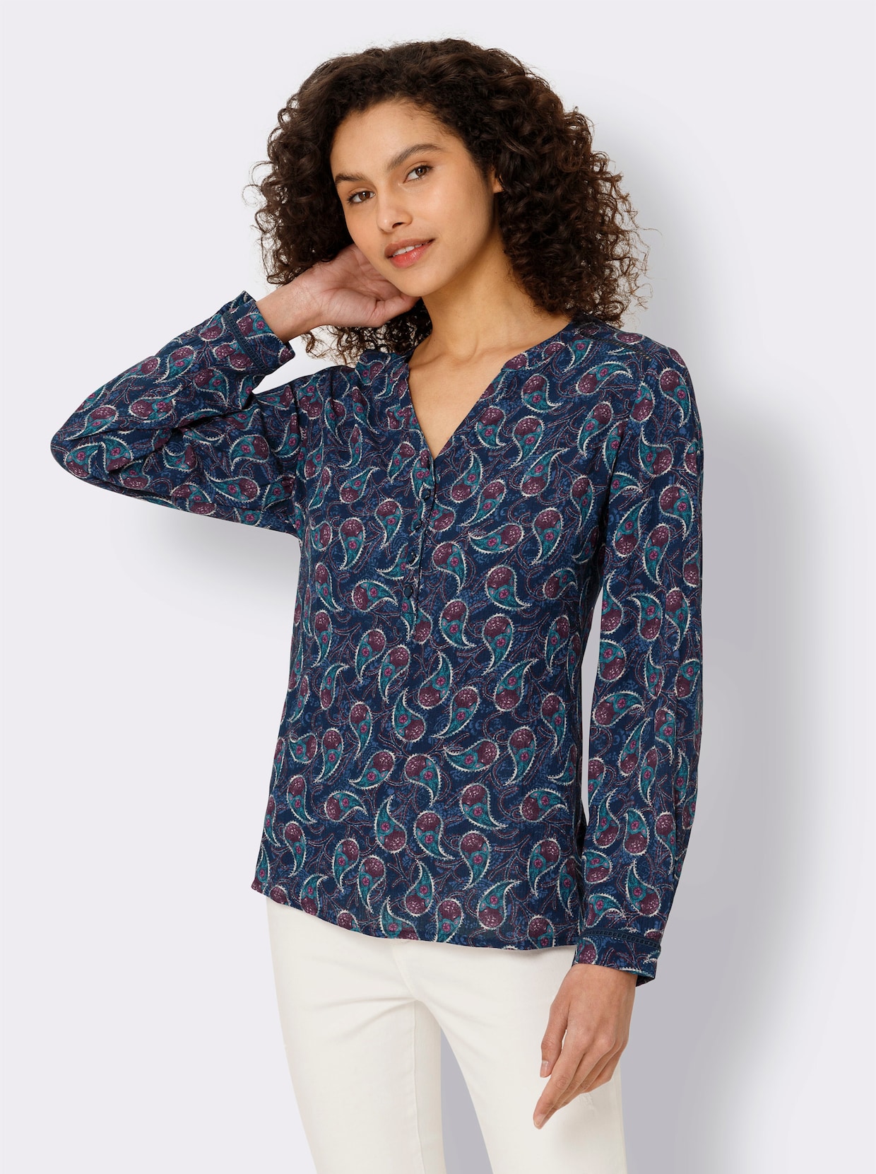 heine Blouse met lange mouwen - donkerblauw/roze bedrukt