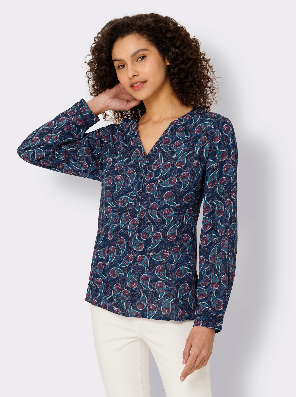 heine Blouse met print - donkerblauw/roze bedrukt