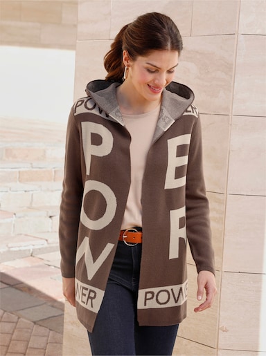 Longstrickjacke - schoko-beige-gemustert