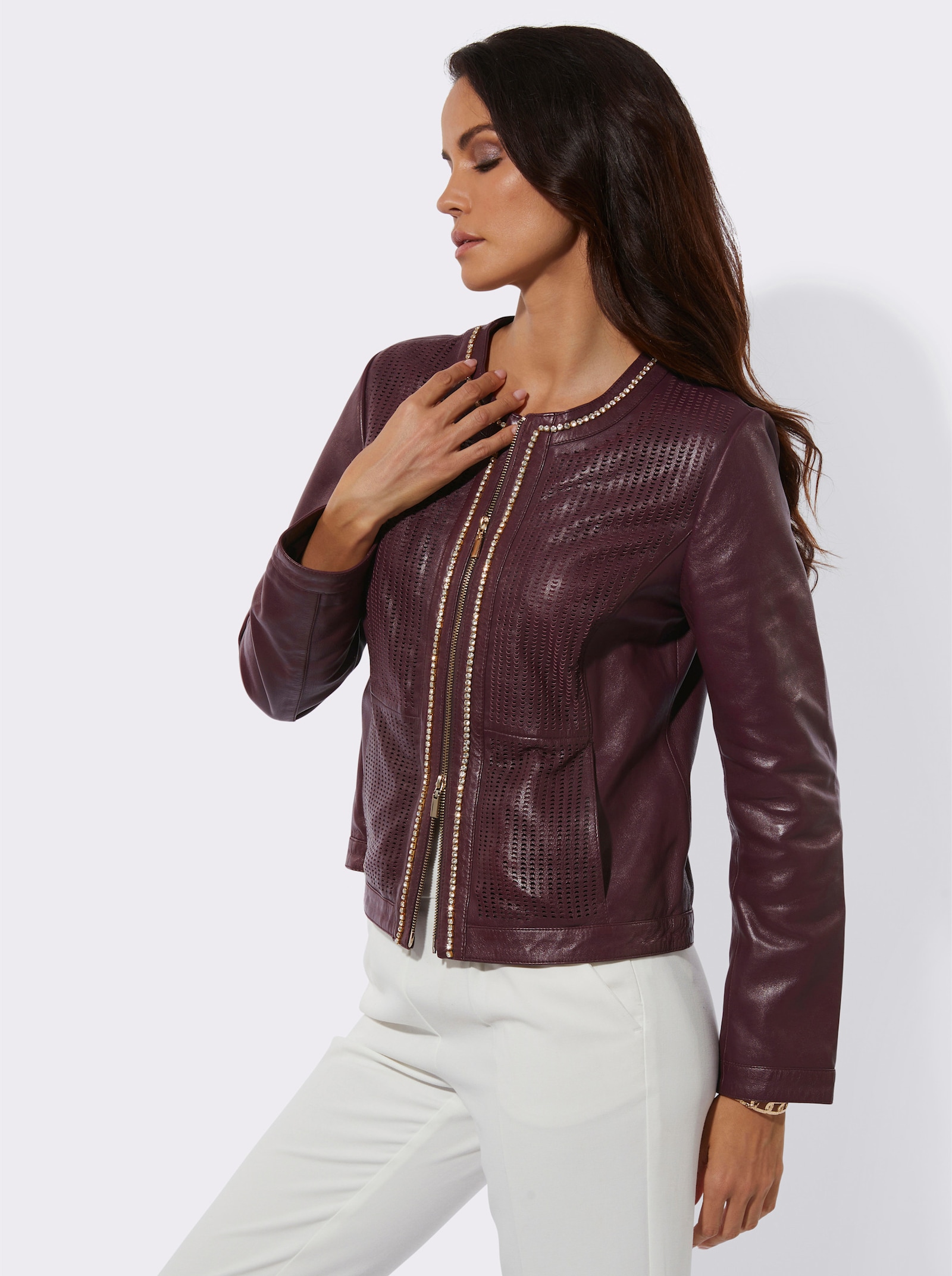 Mainpol Lederblazer mit Perforierung - burgund