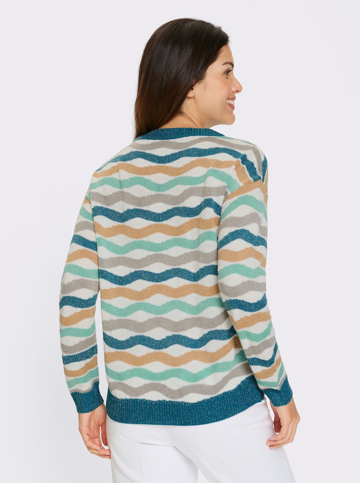Langarm-Pullover - ecru-topas-gemustert