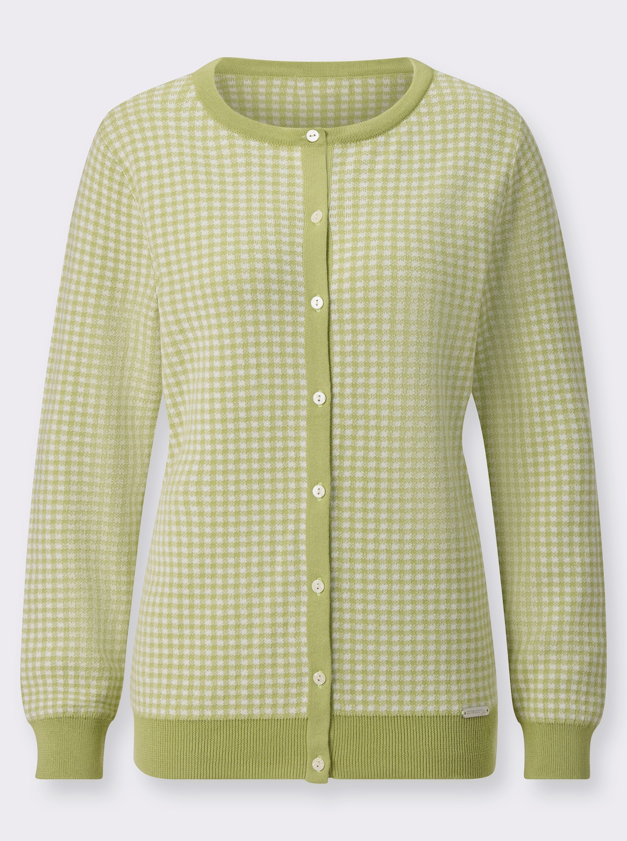 Veste en tricot - vert tilleul-écru à carreaux