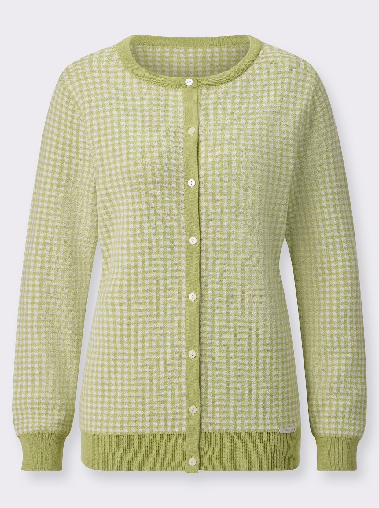 veste en tricot - vert tilleul-écru à carreaux