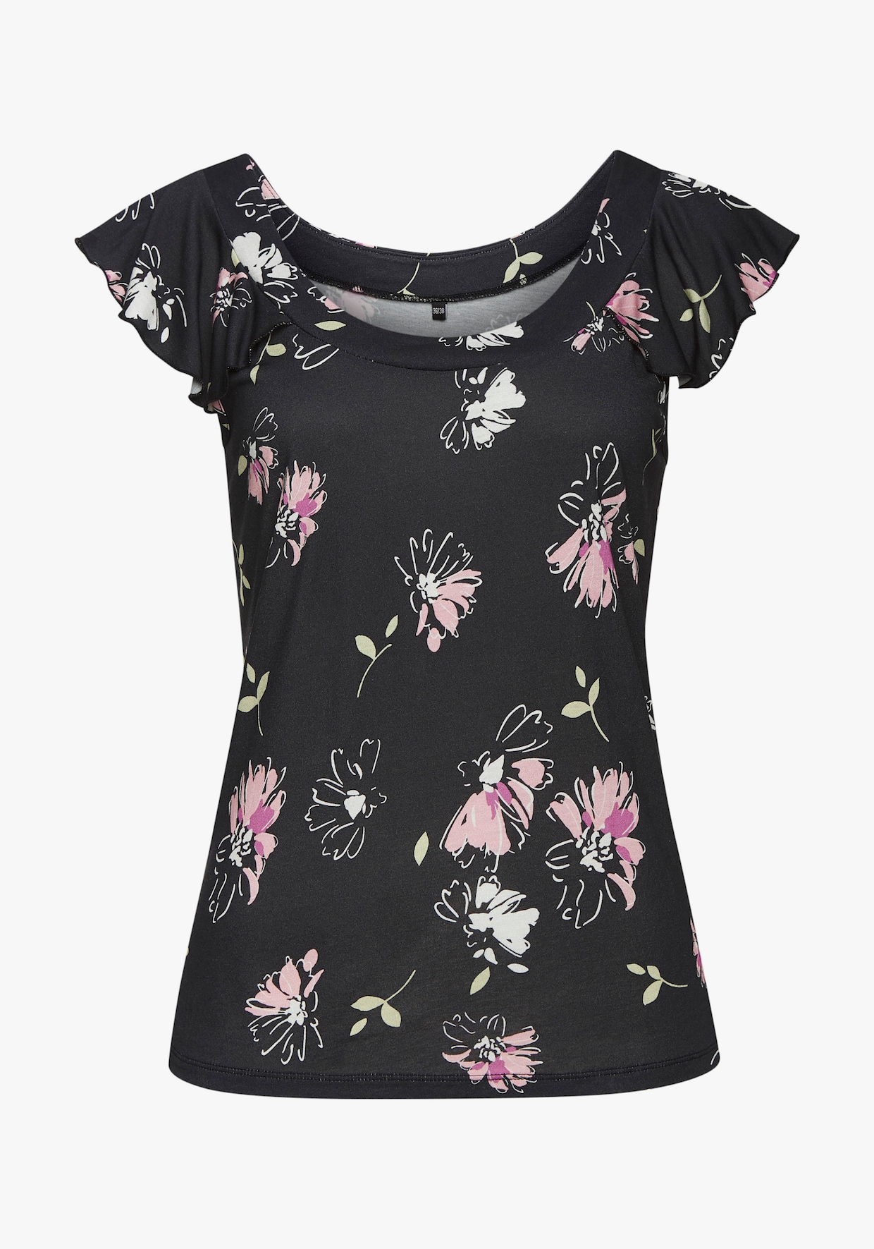 Vivance Shirt met ronde hals - zwart/mauve bedrukt