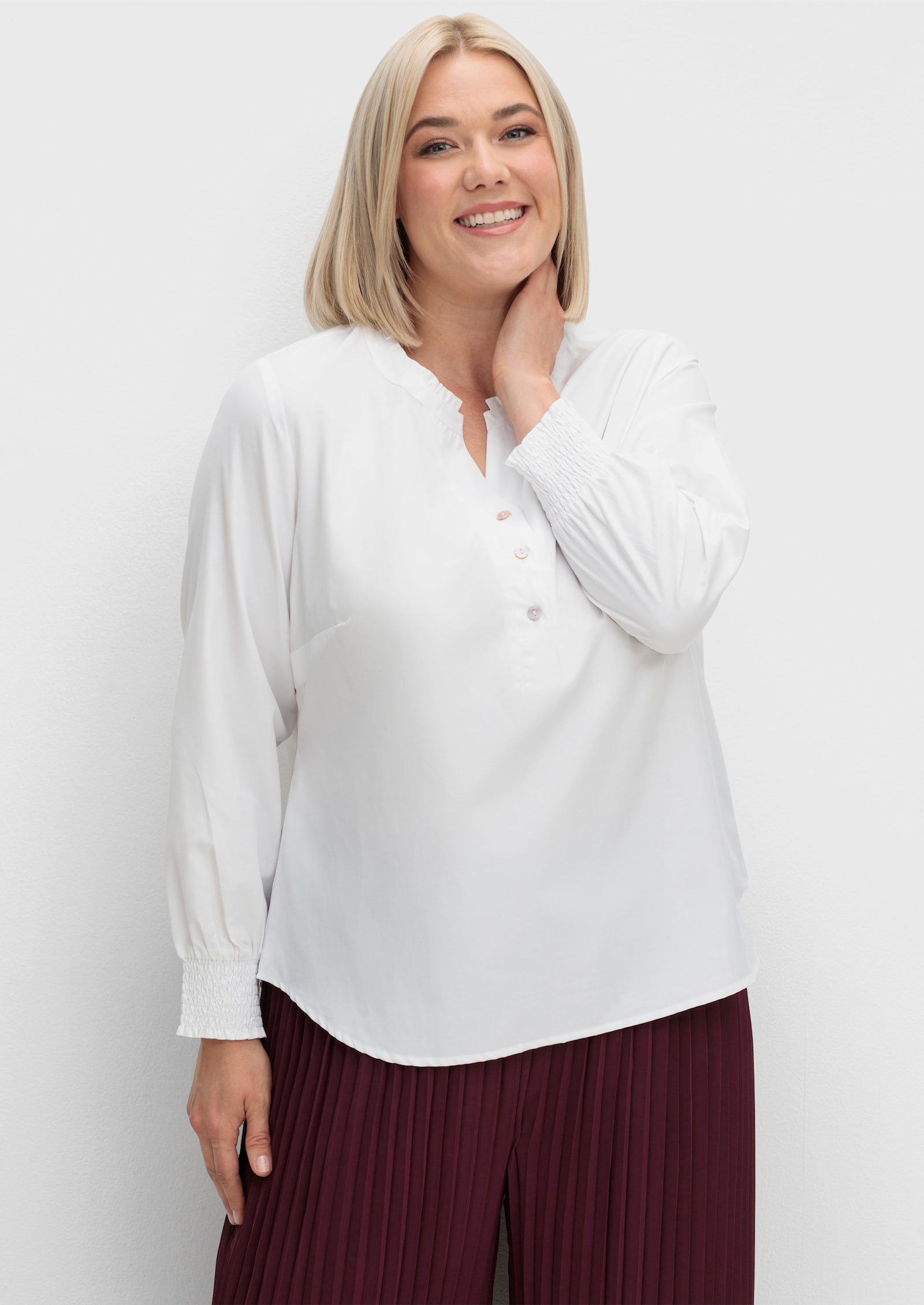 Schlupfbluse mit Rüschen-Details - weiß