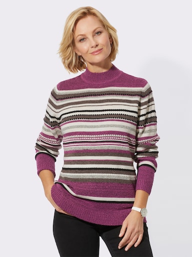 Stehkragenpullover im Garnmix - erika-ecru-geringelt