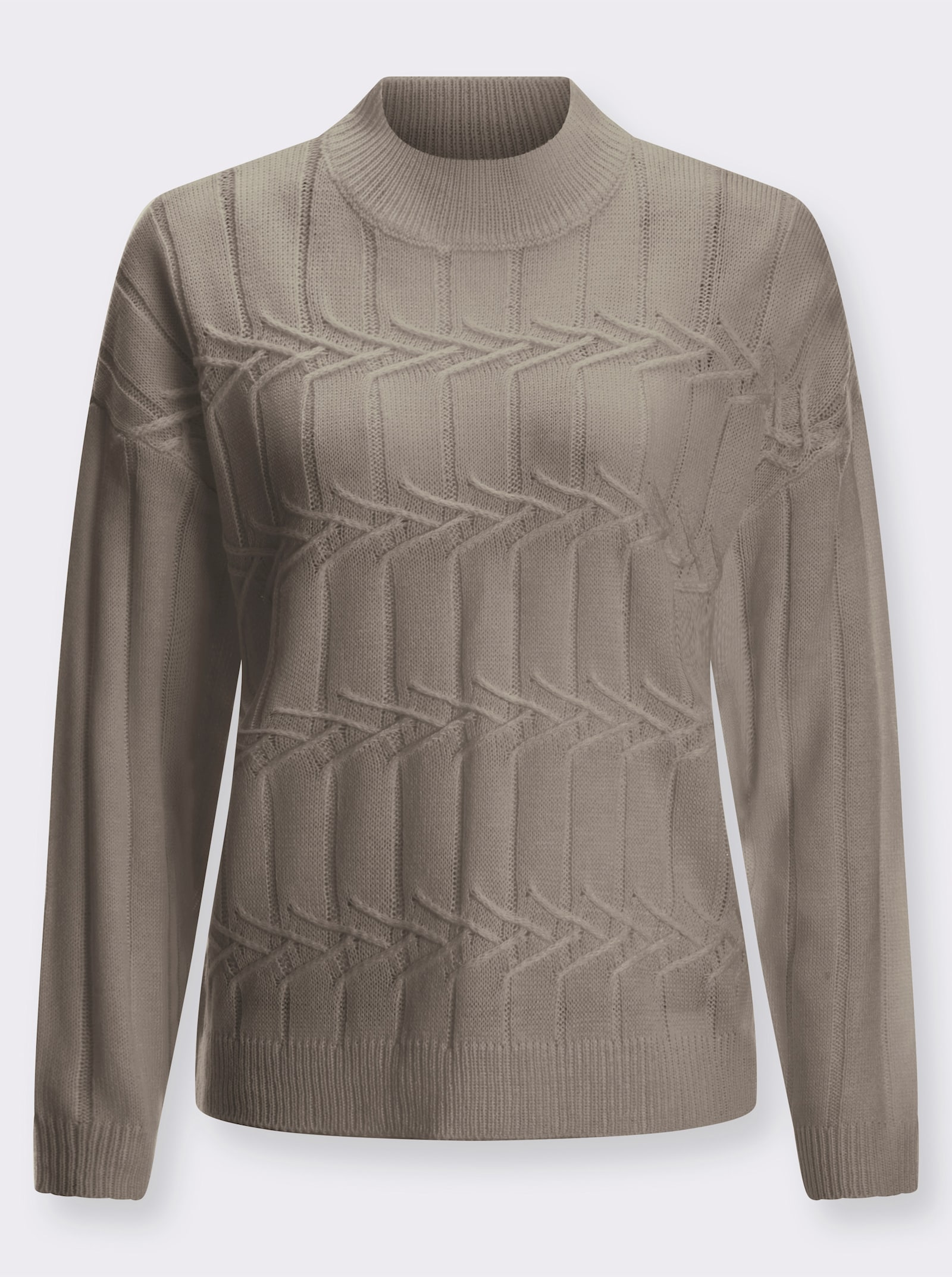 Pullover met opstaande kraag en breipatroon - taupe