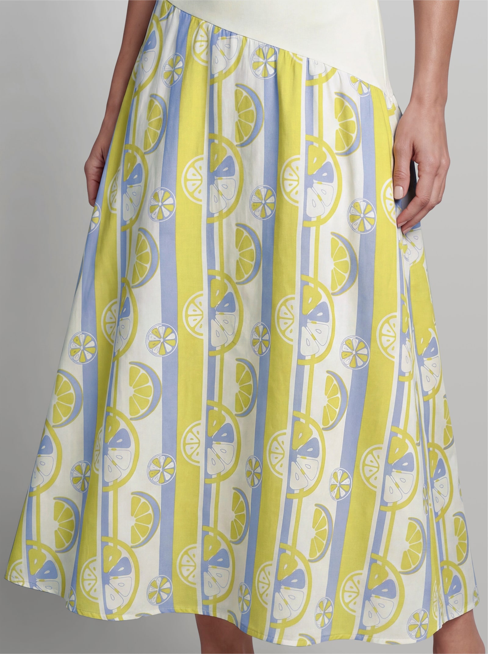 heine Sommerkleid im Materialmix - ecru-limone-bedruckt